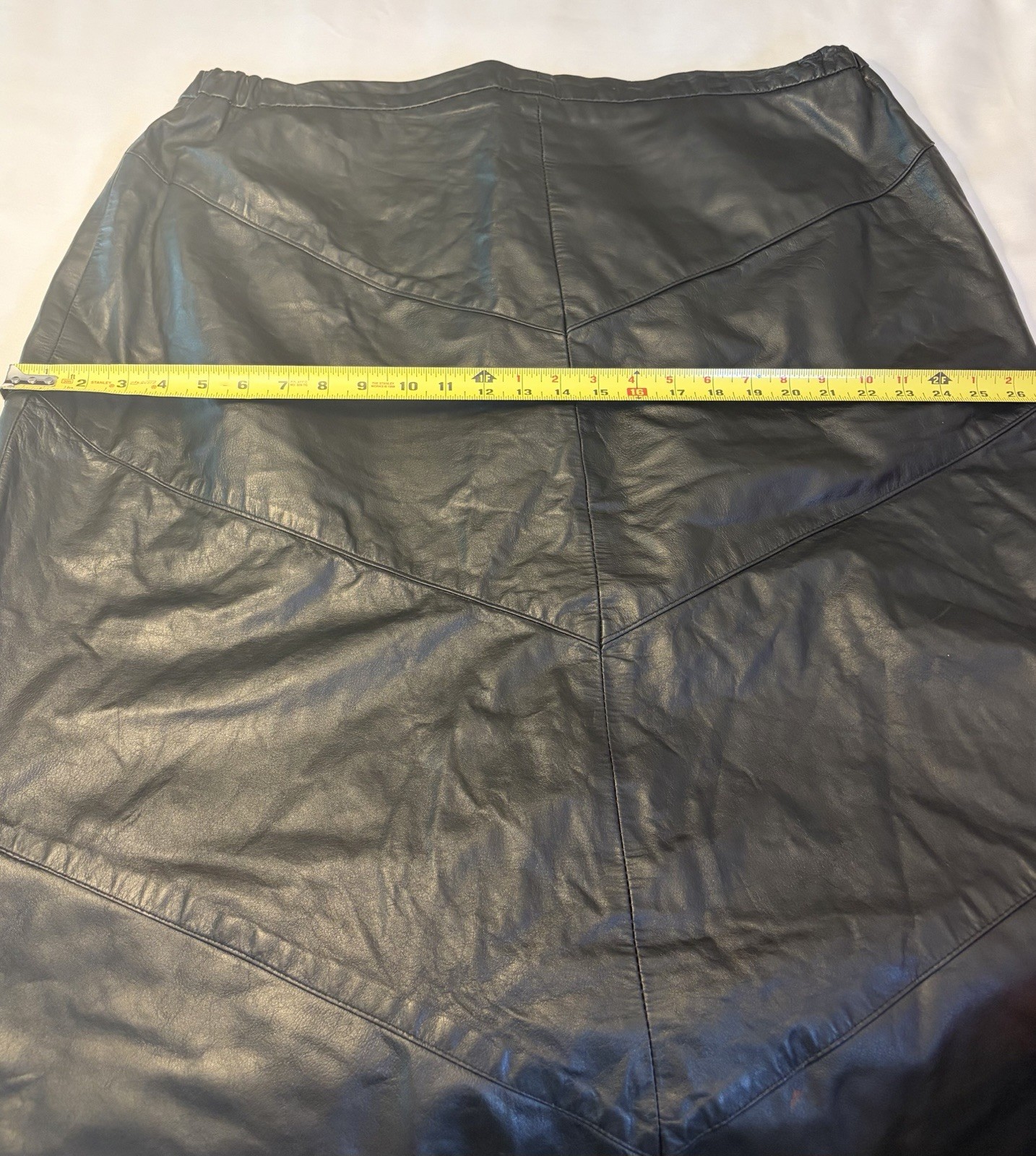 Vtg AGGIE GEORGETTE Chordas Leather A-Line Midi Skirt 40 Lined 80s Biker Goth