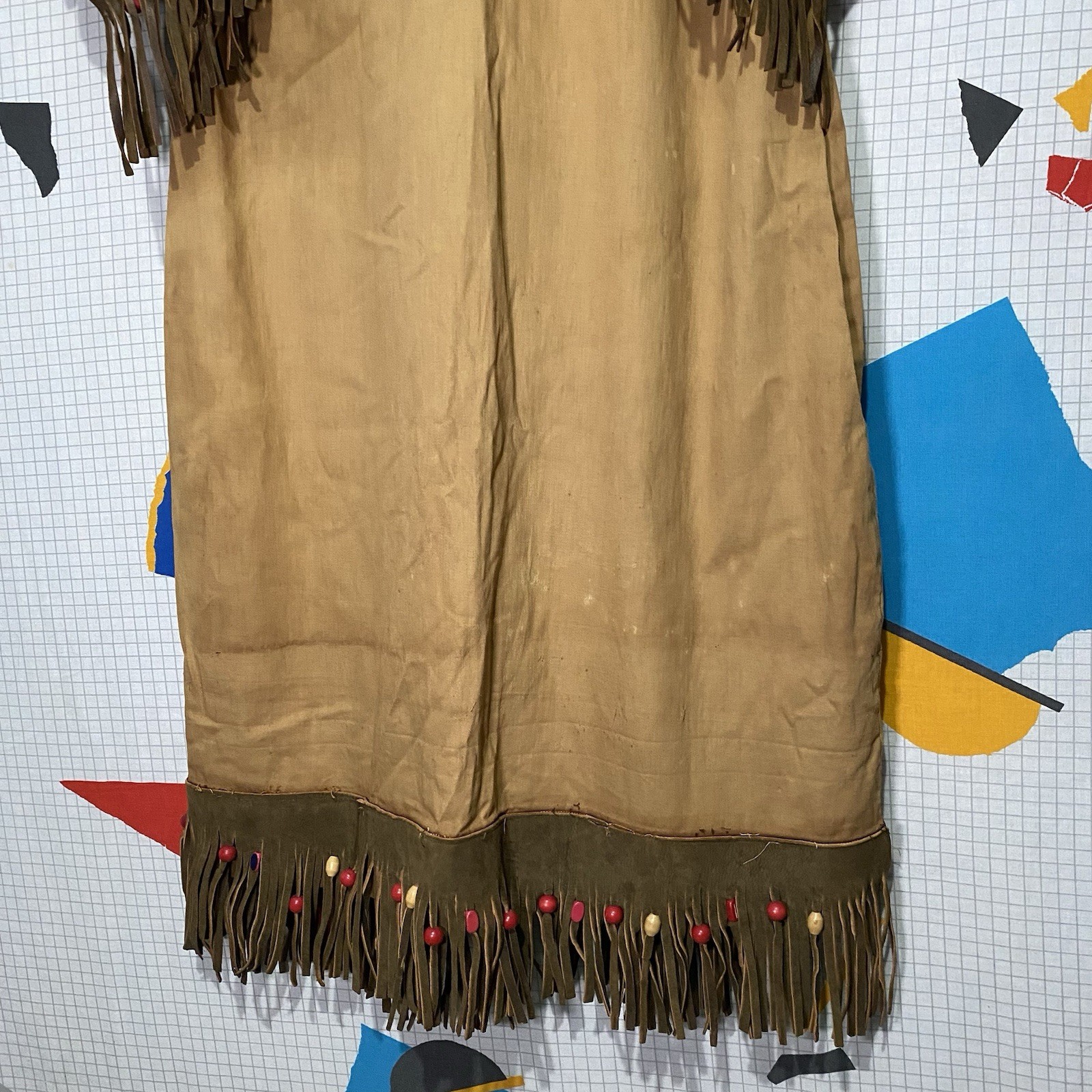 Antique 20s 30s Native Gown Leather Fringe Beads Patches Campfire Girls Navajo