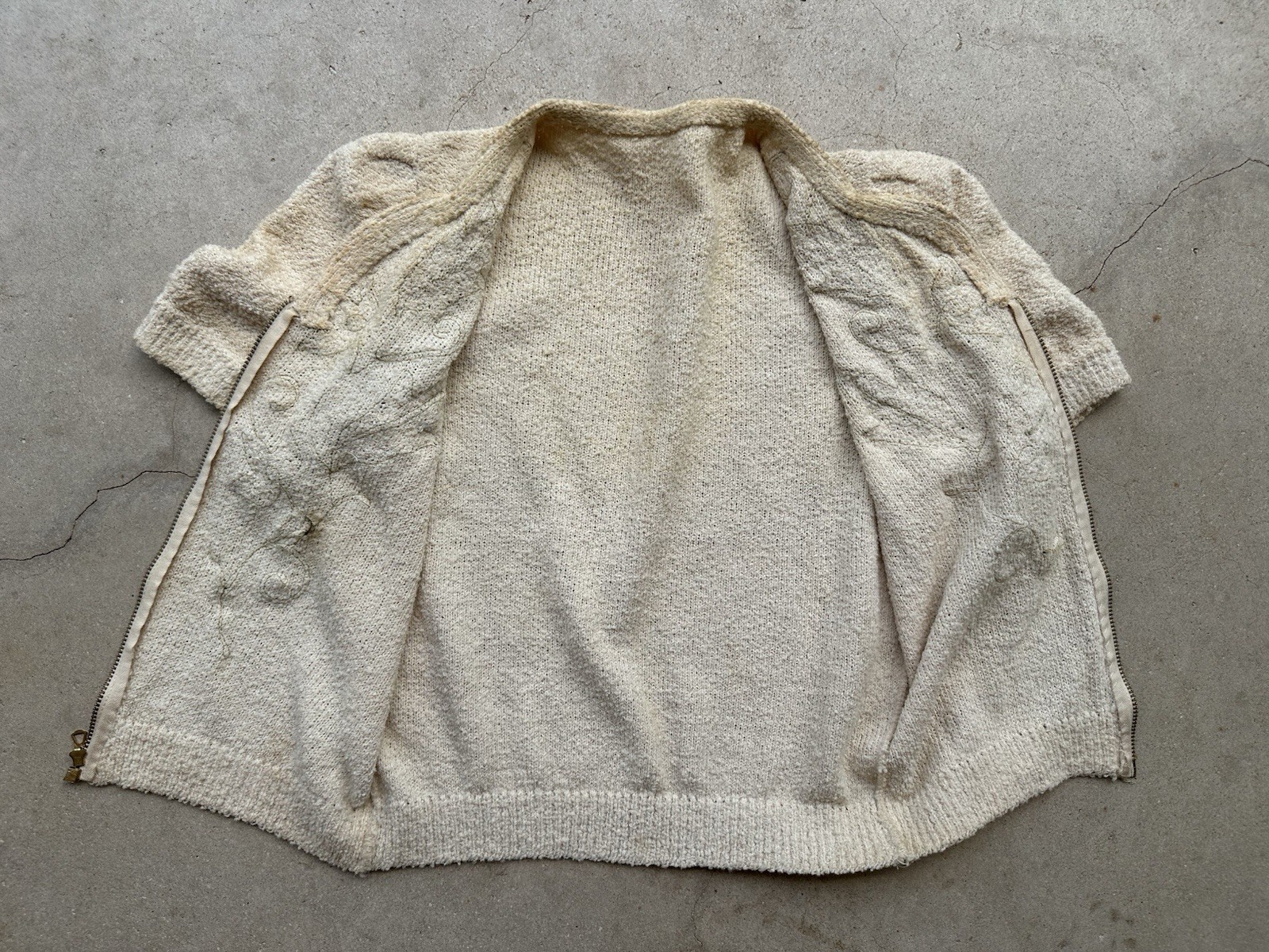 1930s Boucle Sequin Cardigan Sweater Talon Bell Zip Puff Sleeve Art Deco