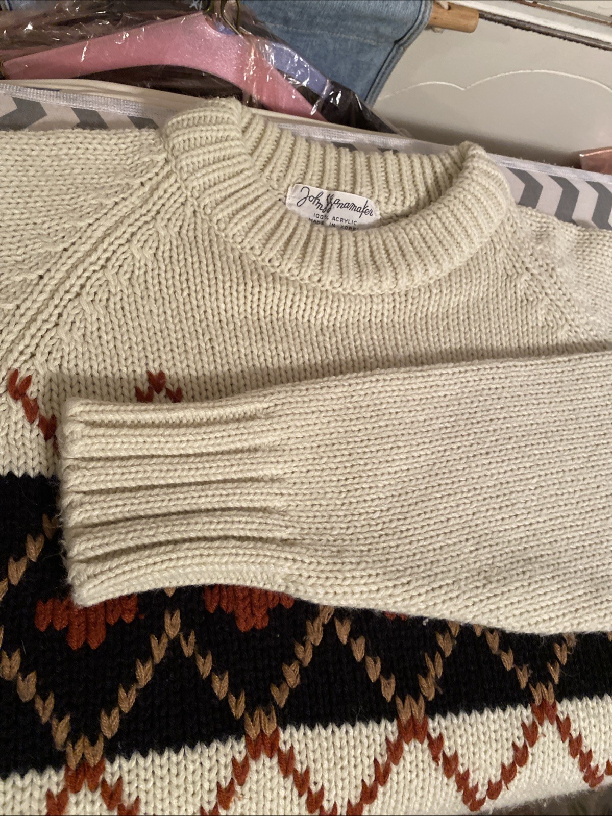 John Wanamaker VTG 80s/90s Acrylic Argyle Sweater Approx. M/39” Bust