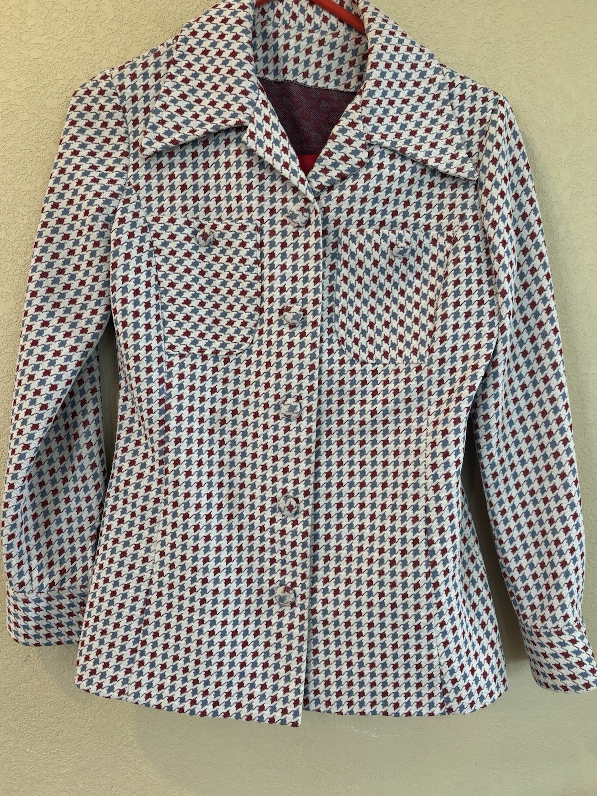 Vintage 1970s Womens Pant Suit Set Houndstooth Bell Bottom Pants Homemade