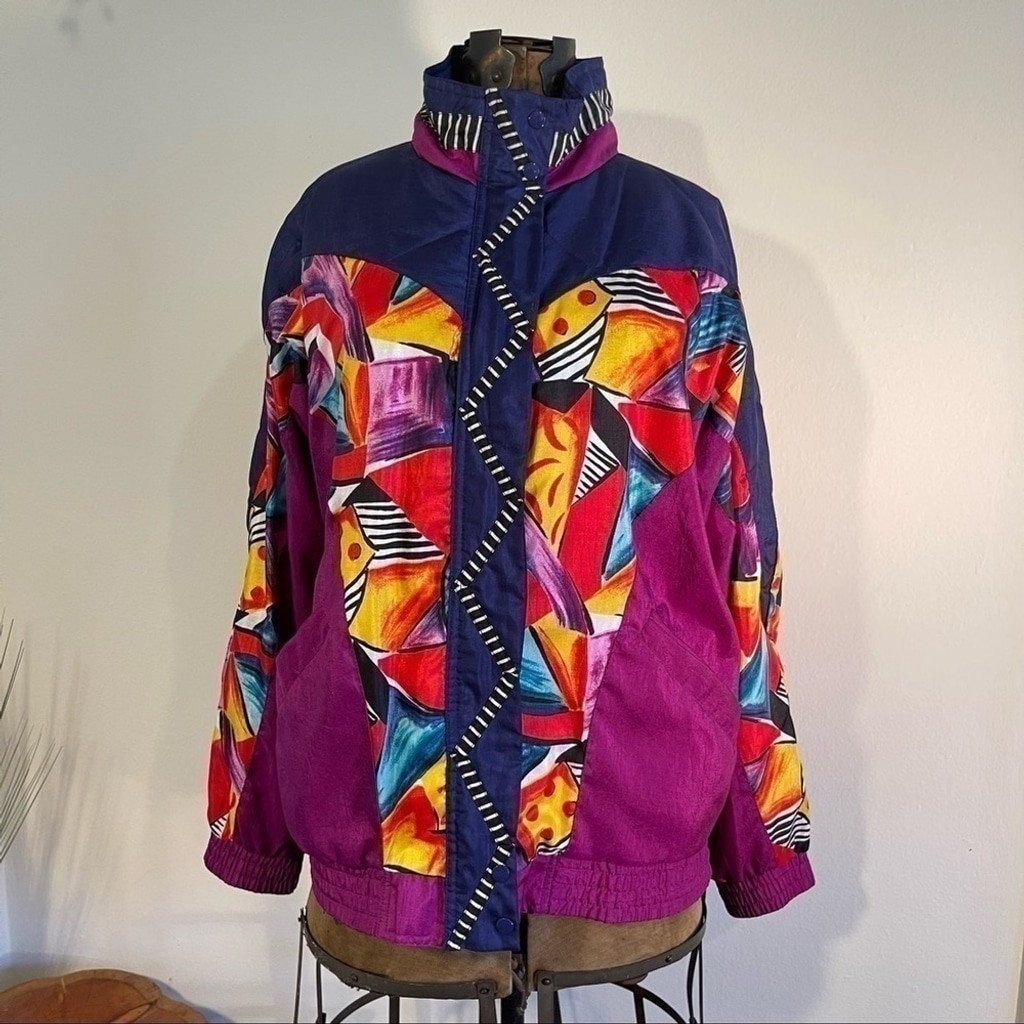 vintage Y2K Unique Pattern Windbreaker Jacket by LAVON