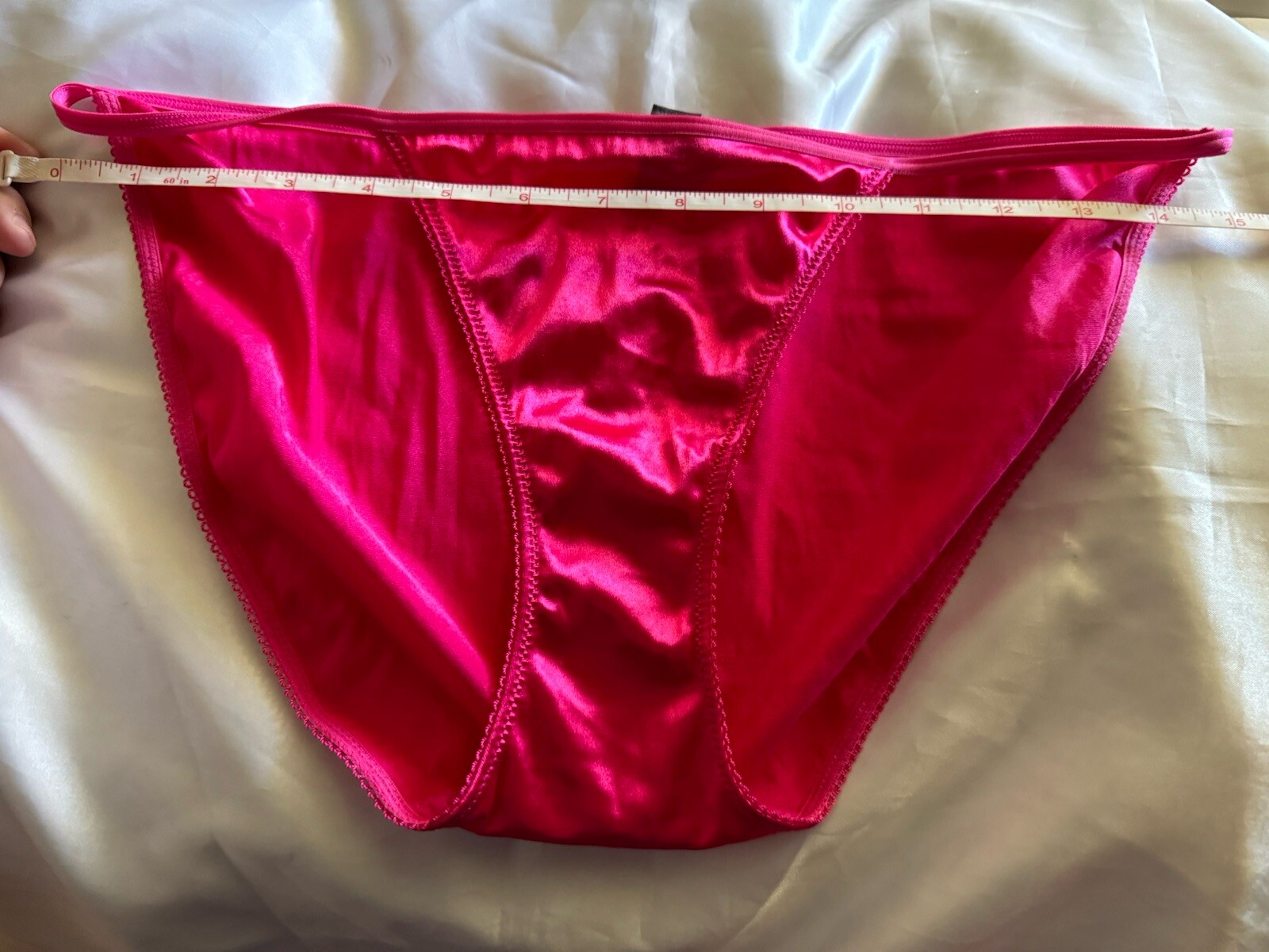 VTG Smart & Sexy SECOND SKIN SATIN STRING BIKINI PANTY Sz 8 XL Hot Pink