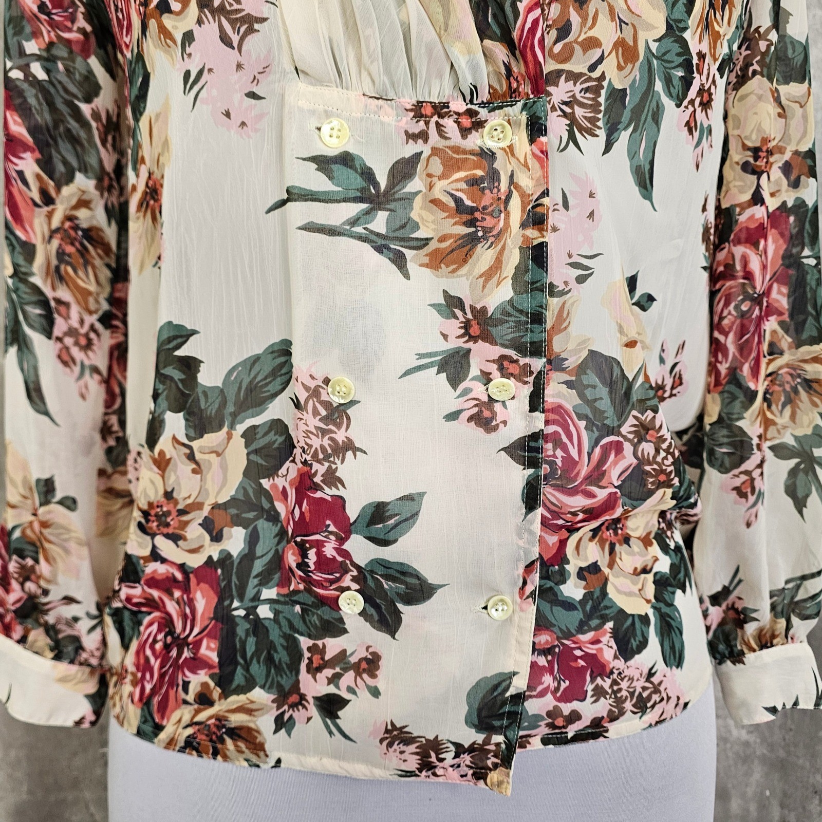 Vintage 90s Nilani Floral Sheer Blouse Romantic Cottagecore Korea Womens M