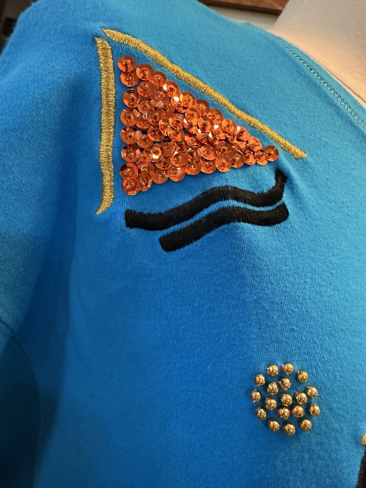 Regina Porter Vintage Top M Blue Abstract Sequin Beaded Art Shirt 80s 90s