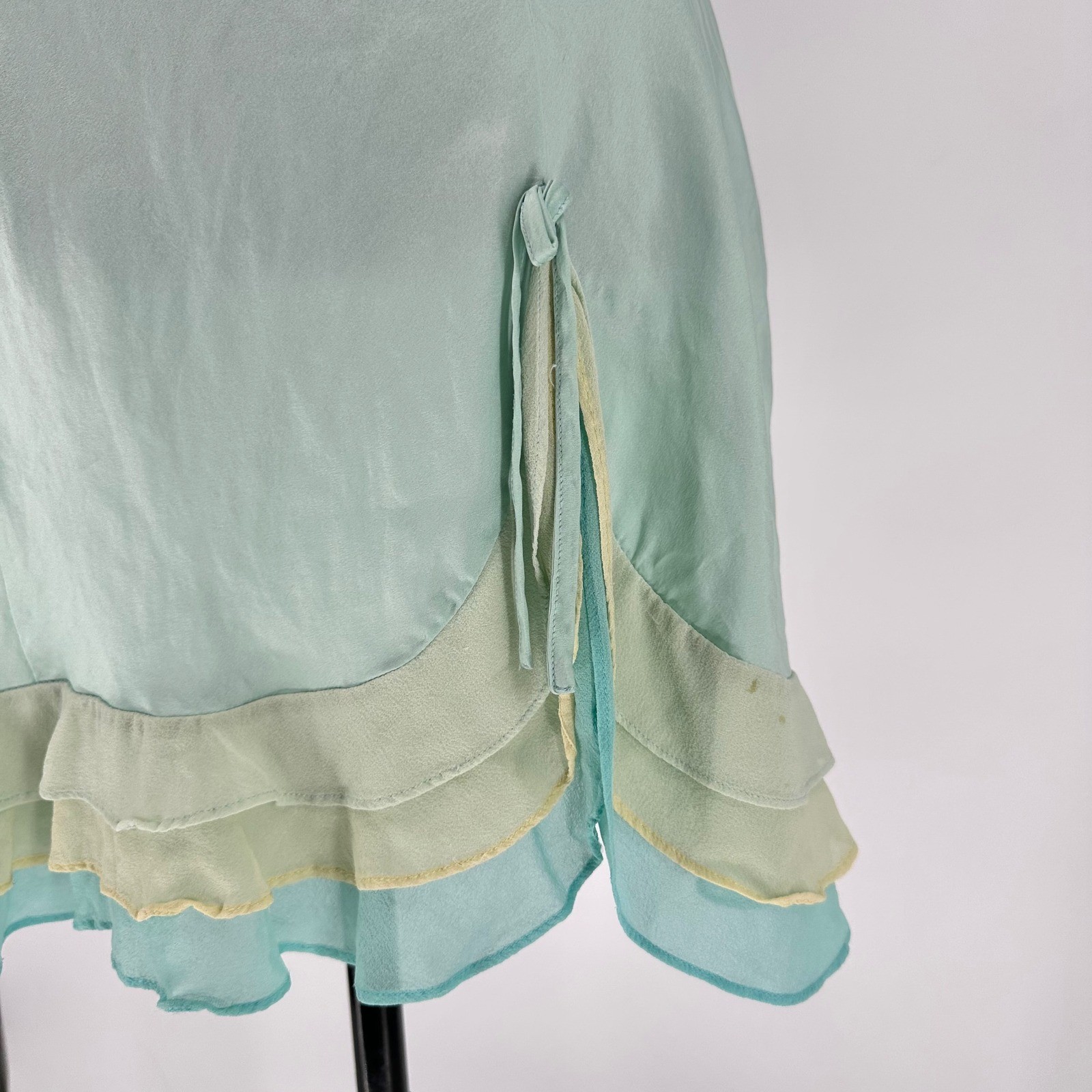VTG Victoria’s Secret 100% Silk Aqua Blue Cami Slip Ruffle Mini Dress M Y2K 02