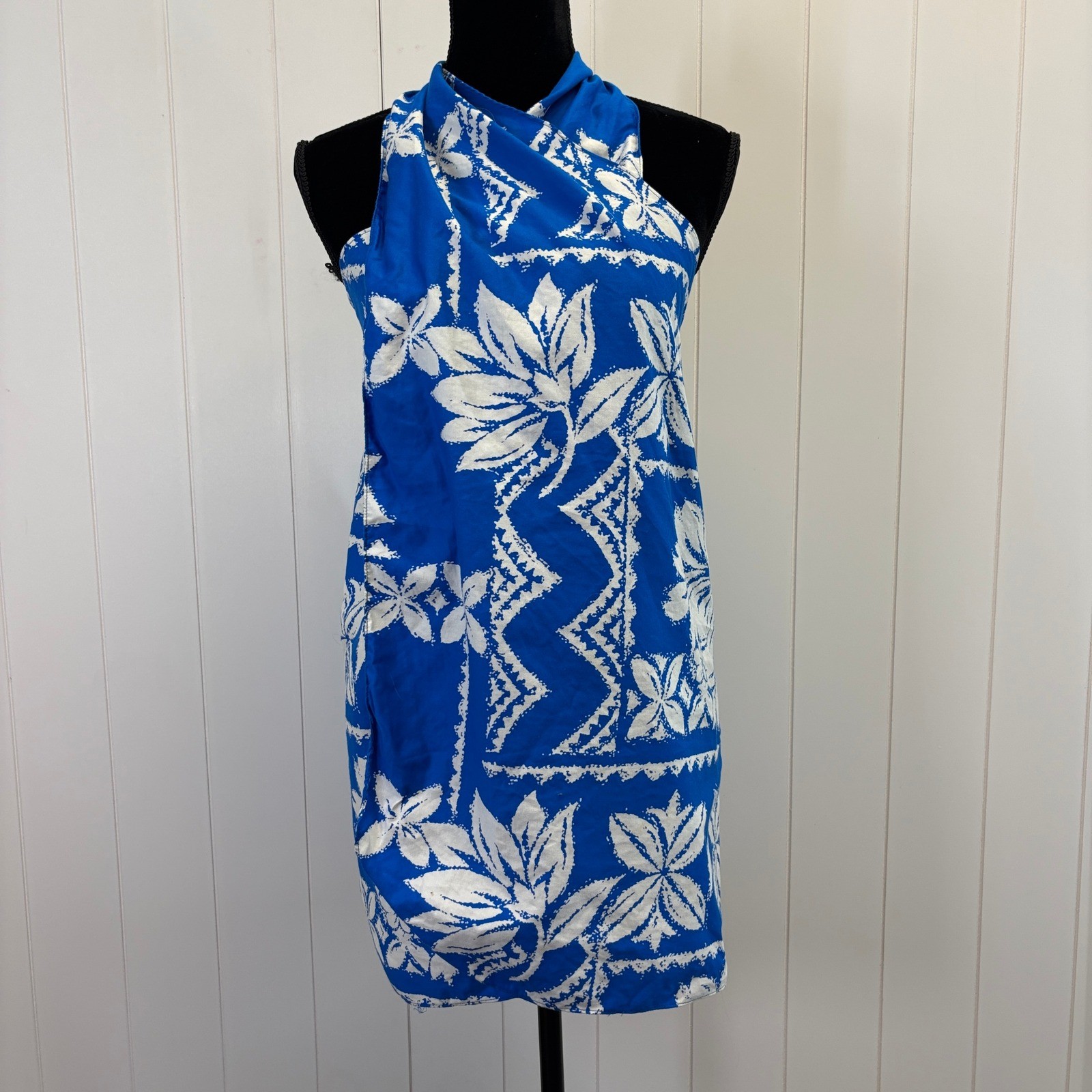 Vintage Tia Hawaiian Halter Tie Mini Sarong Dress Womens Size S Tropical Island