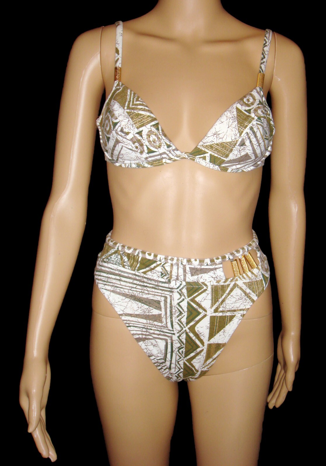 Vintage 90’s Bikini Swimsuit Jantzen Size 8 White Green Gold Made USA EUC