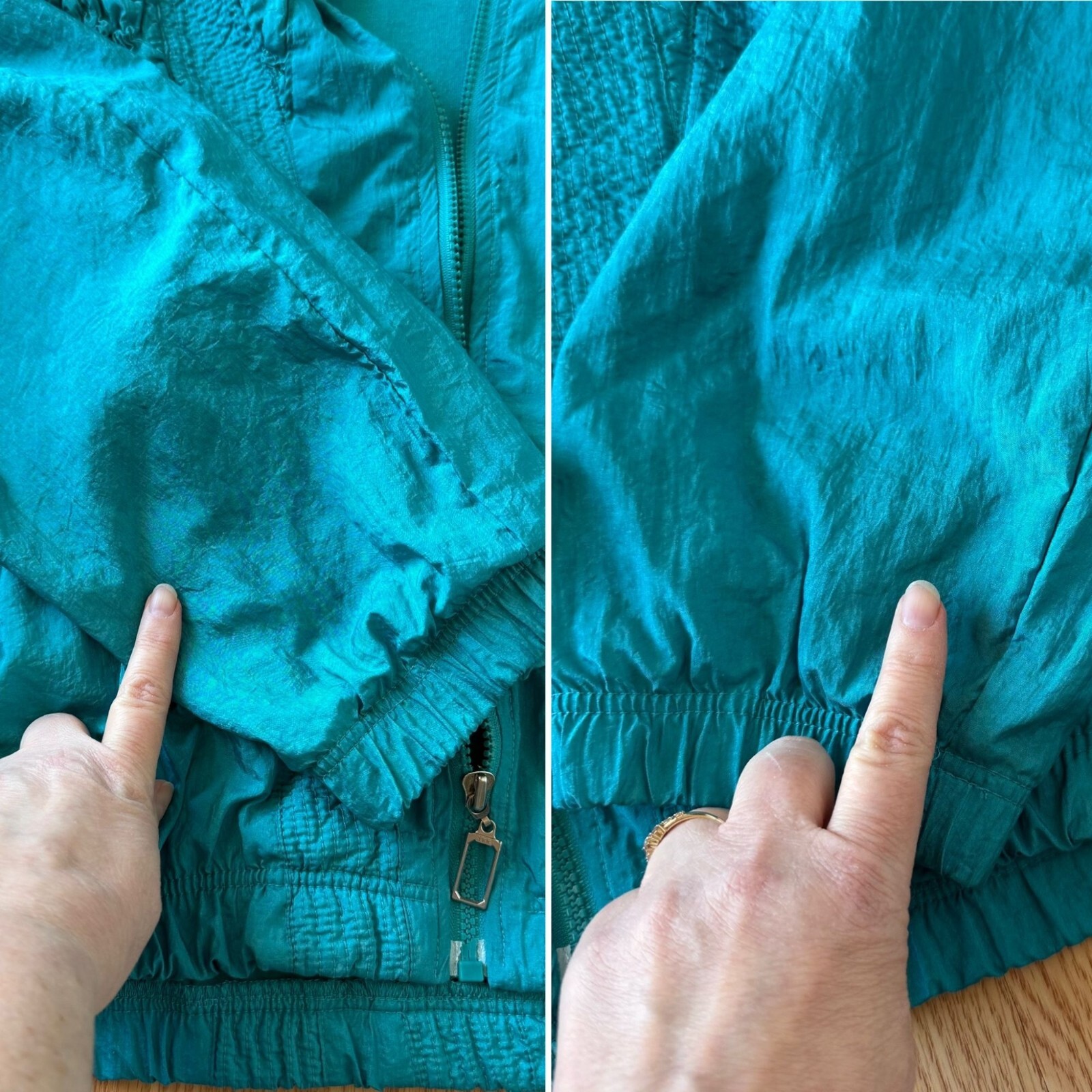 Vintage 1980s Teal Smocked Jacket Retro Sporty Chic Size L to XL