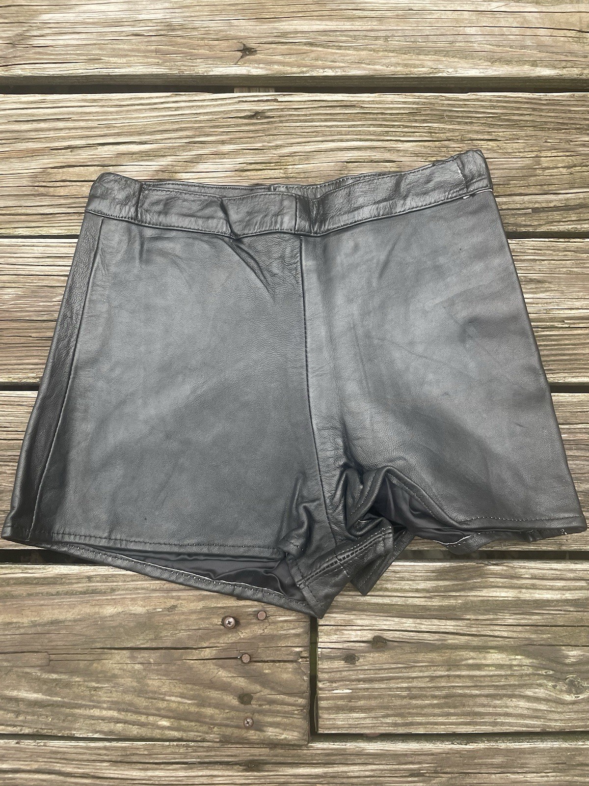 Vtg GOSSIP Leather Shorts Black Women’s Boho Biker Grunge 80s 90s Glam Rock L
