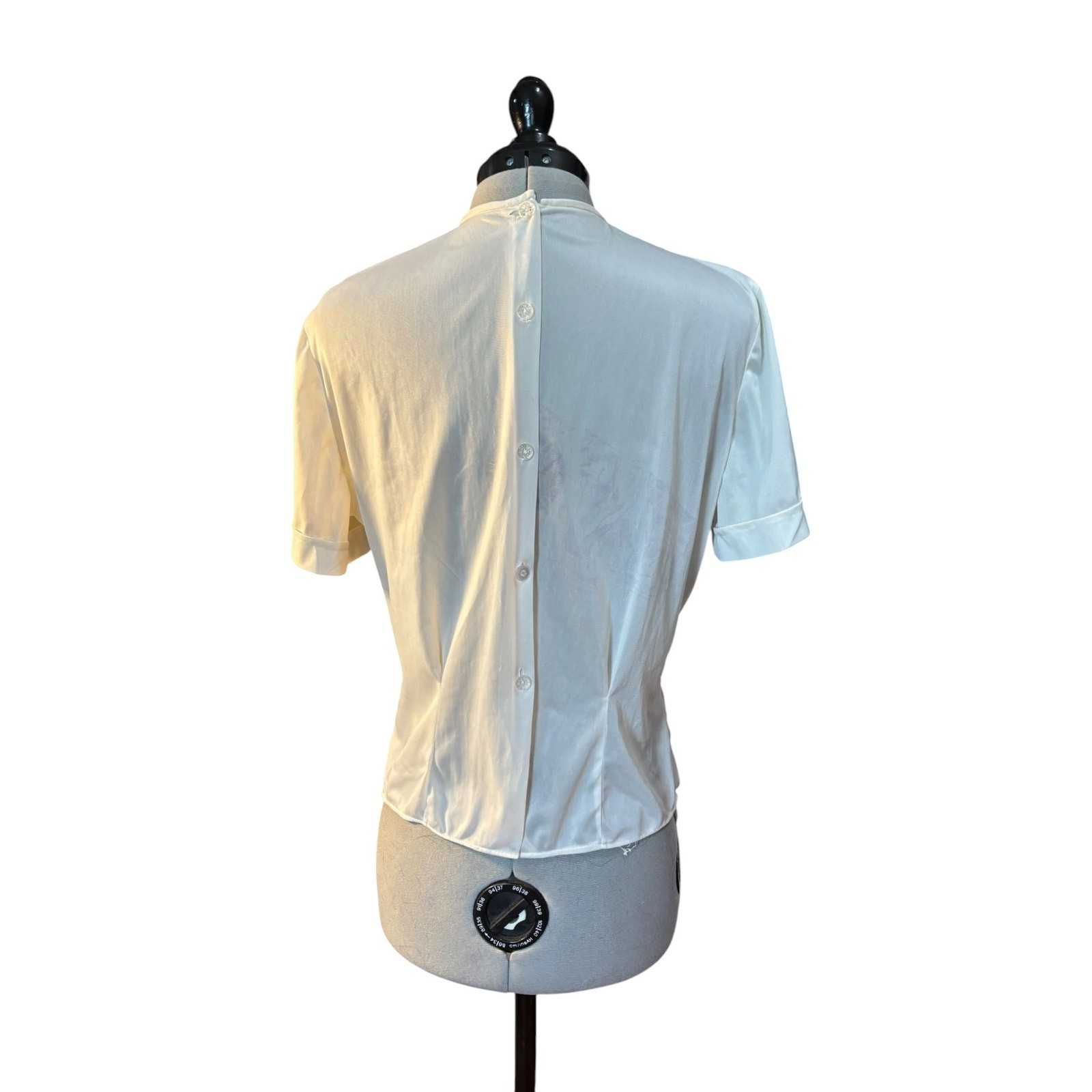 50s Ivory Nylon Blouse Sheer Pintucks Embroidered Lingerie Glam 42 Bust