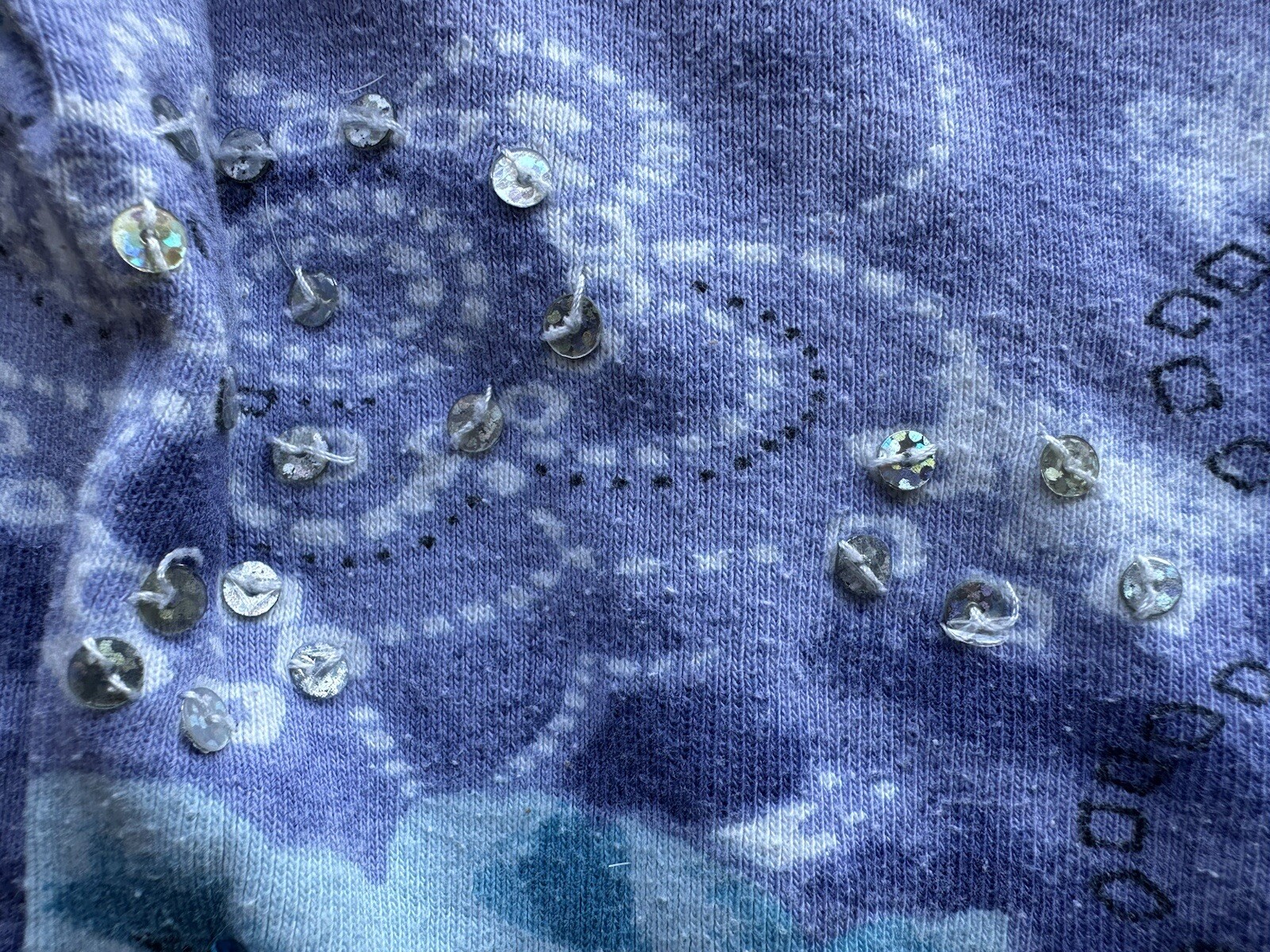 Vintage Y2K Take Two Clothing Co. Blue Abstract Floral Beaded Sequin Top Size M