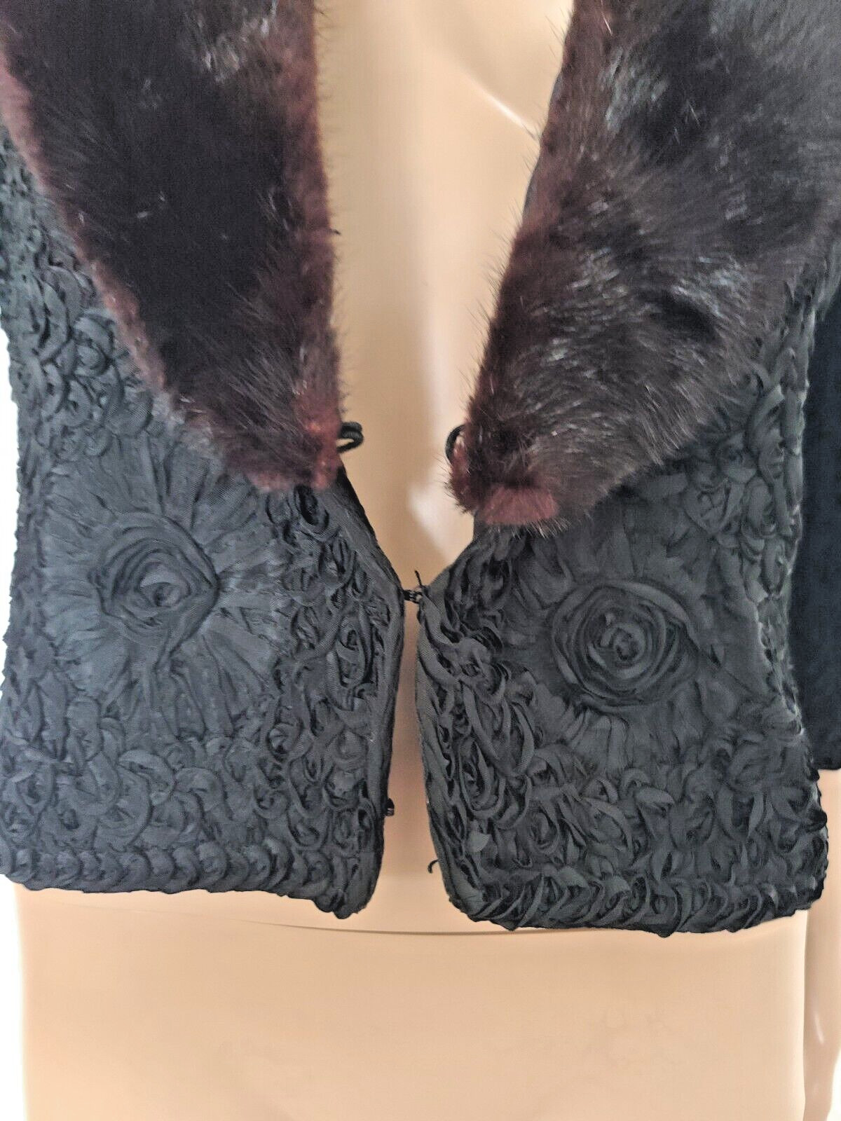 Vtg 50s Black Evening Jacket 3/4 Blk Mink Collar Cropped Bruno Furs Chicago S
