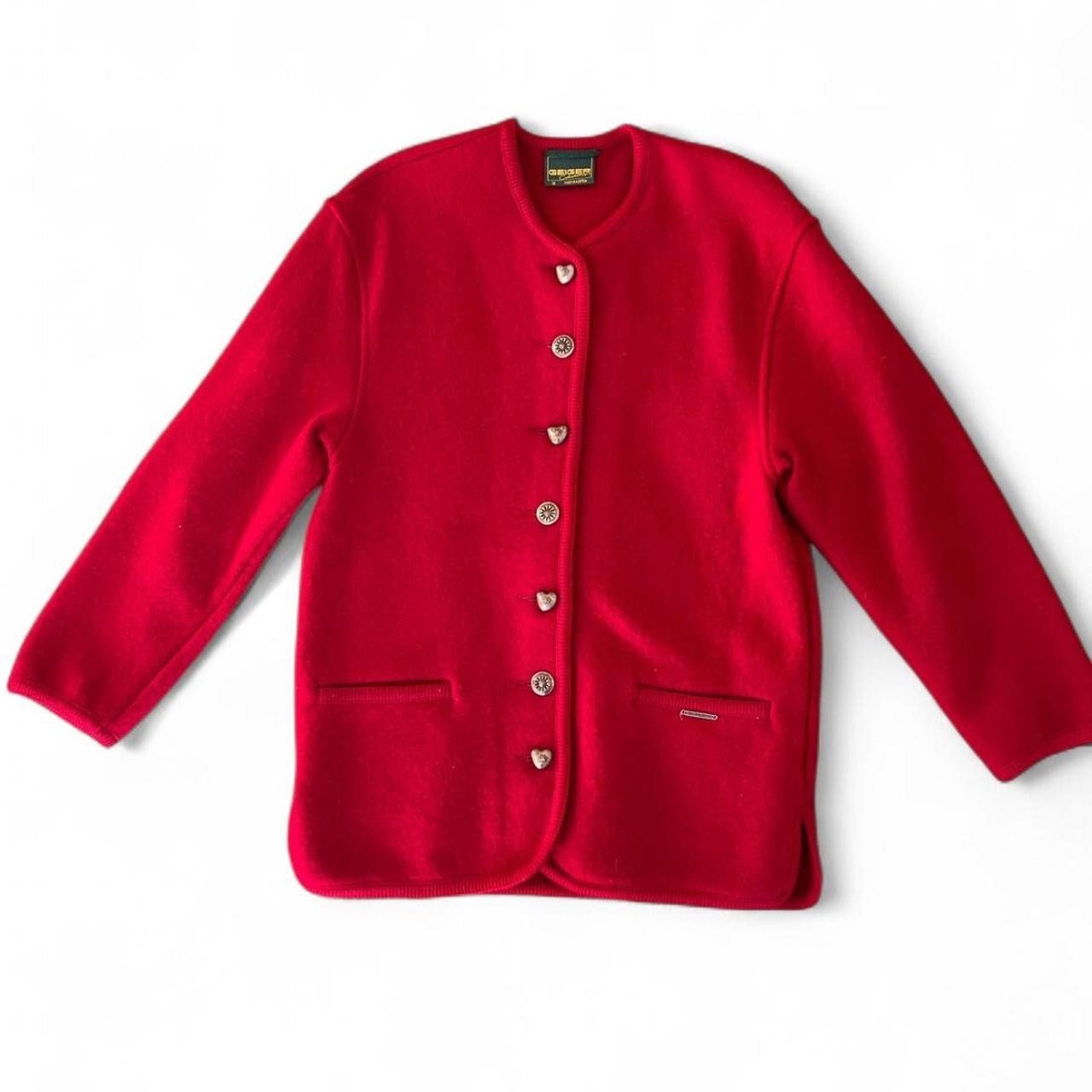 Vintage GEIGER Tyrol Red Wool Cardigan Metal Buttons S 36
