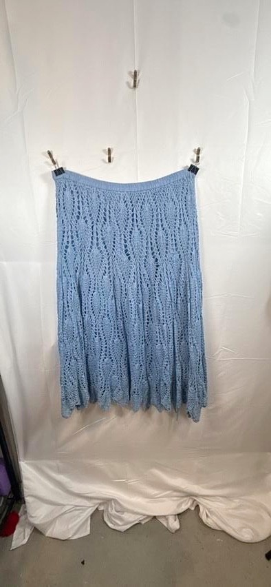 Vtg 90s Brownstone Studio 2pc Cotton Crochet Skirt Cardigan Set Blue Plus Size 2