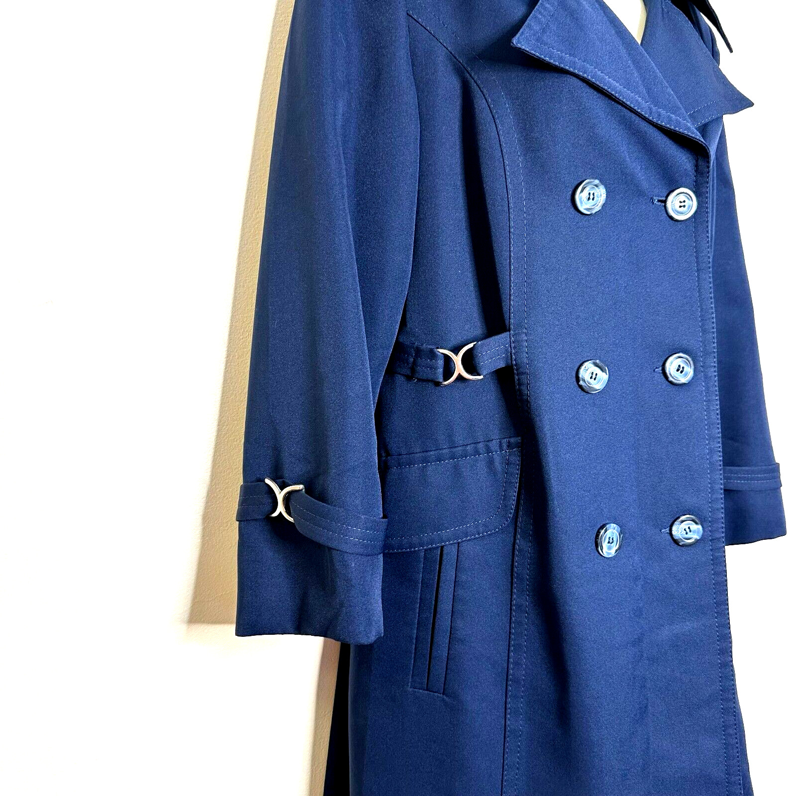 Vintage Dumond International Navy Blue Double Pea Trench Rain Coat Women’s S M