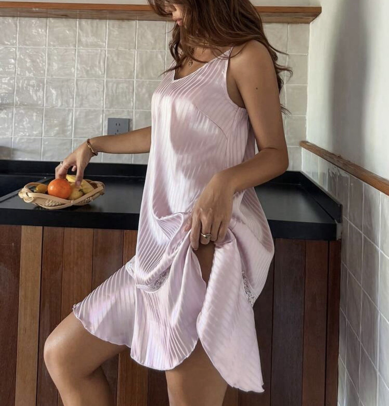 Glossy Stripes 2nd Skin Satin Babydoll Cami Nightdress Dress Nightgown L NEW
