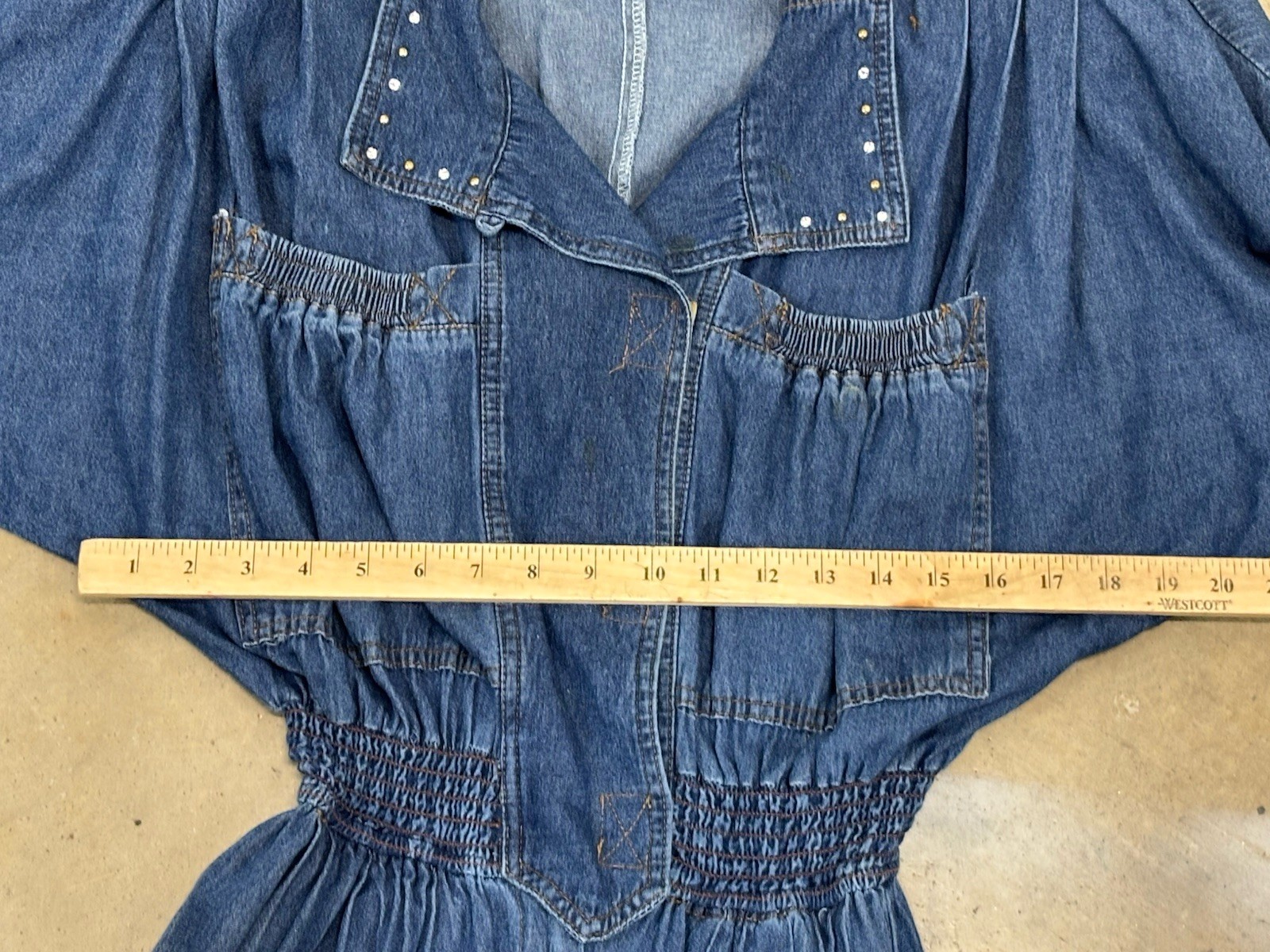 Vtg Cache Denim One Piece Jumpsuit Women’s 10 Blue Studded Trim 80s Made USA