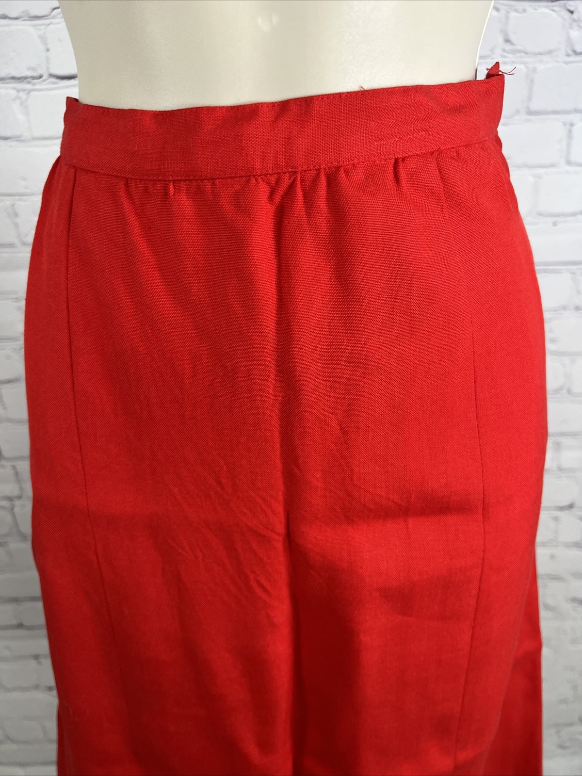 Vintage Adele Simpson Candy Apple Red Linen Blend High Waist Pleated Long Skirt