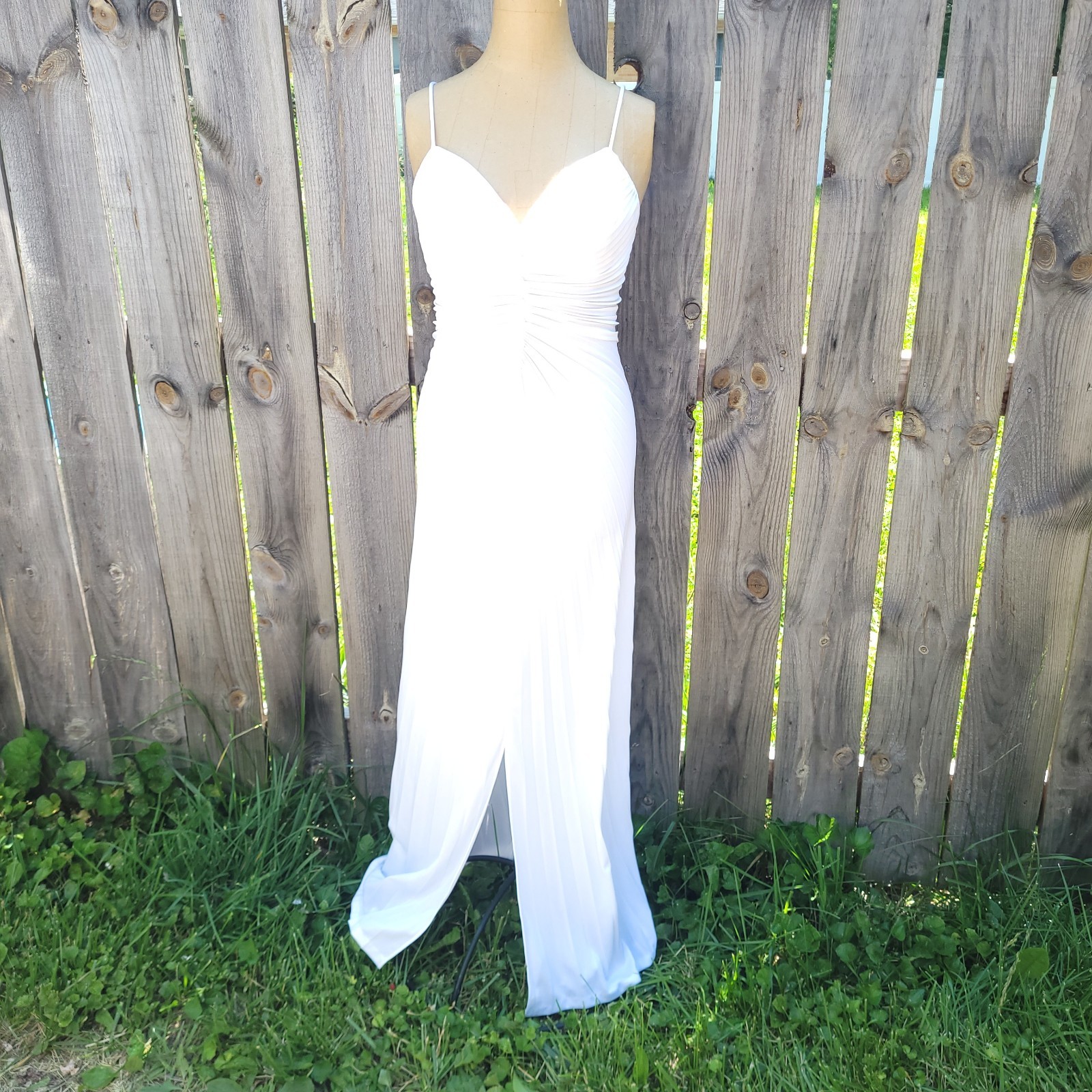 Vtg Pleated Maxi Dress New Leaf Samir S Vana White bridal Grecian angel ruched
