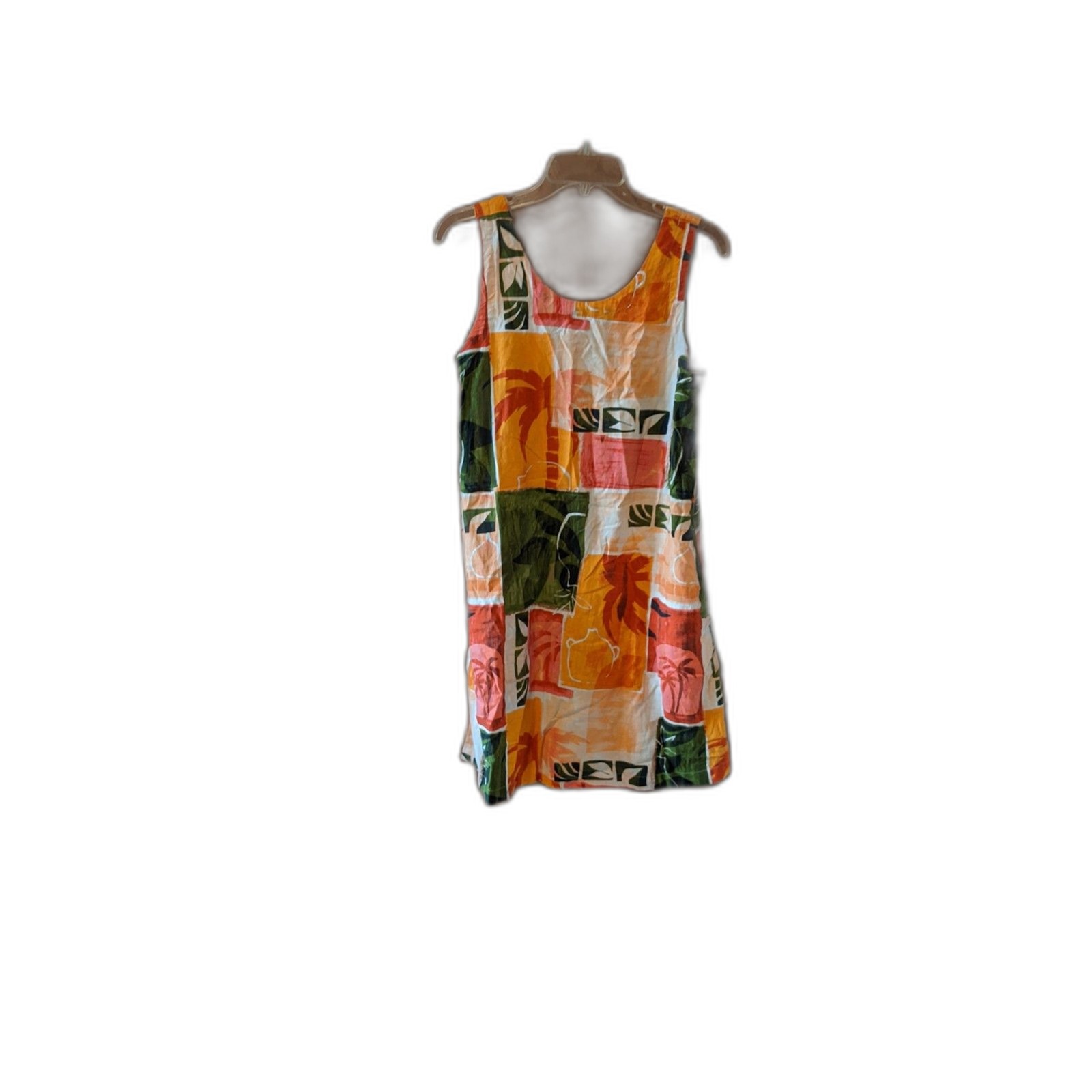Nicole Miller Linen Dress Tropical Patchwork Shift Coastal Grandmother Y2K Sz S