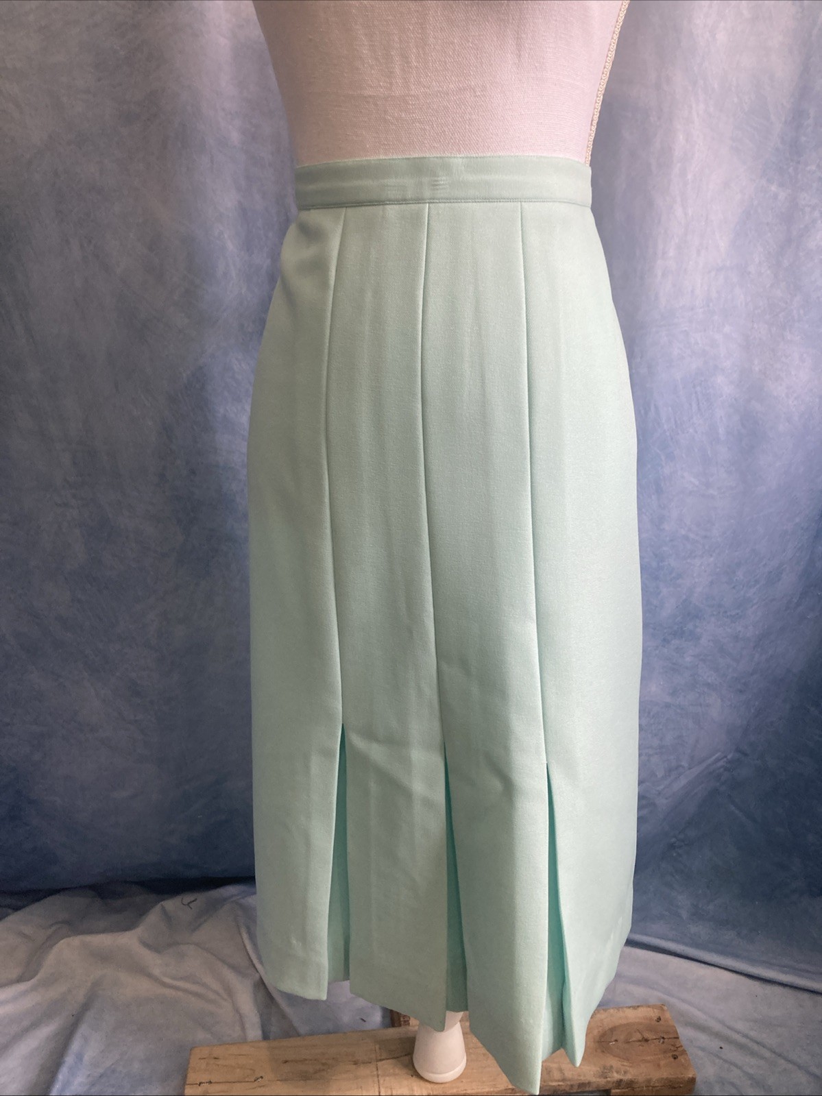Vtg 80s Haberdashery by Personal Mint Green Pleated Midi Skirt Elastic Waist 12