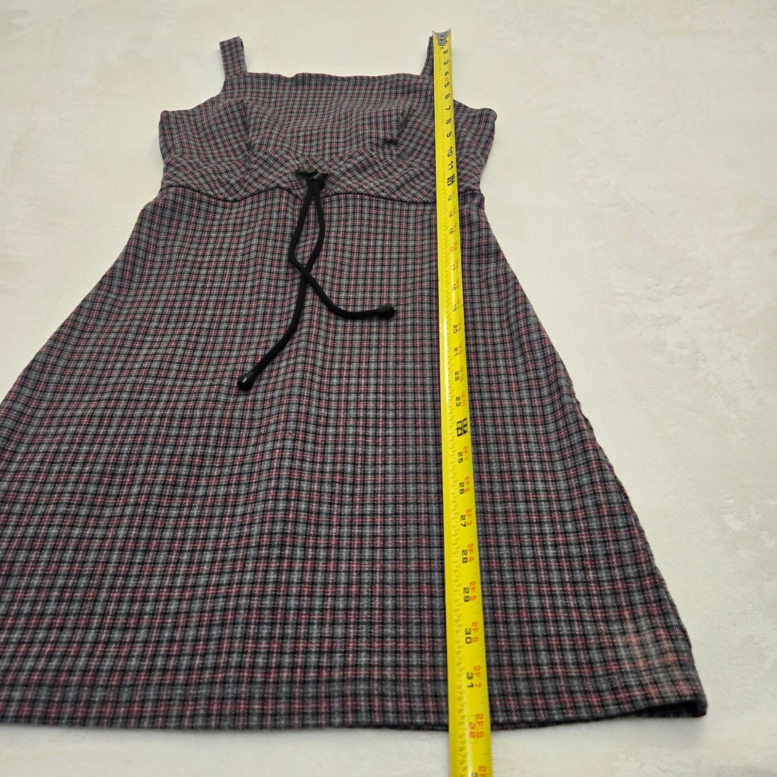 Vintage Rampage Plaid Mini Dress Red Grey Square Neck Toggle Waist 90s Womens 7