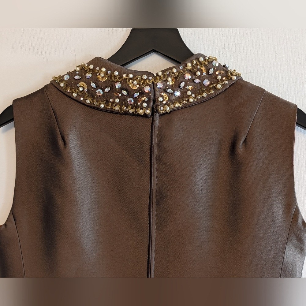 Vintage 60s Hand Beaded Collar Holiday Cocktail Rich Brown A Line Retro Classic