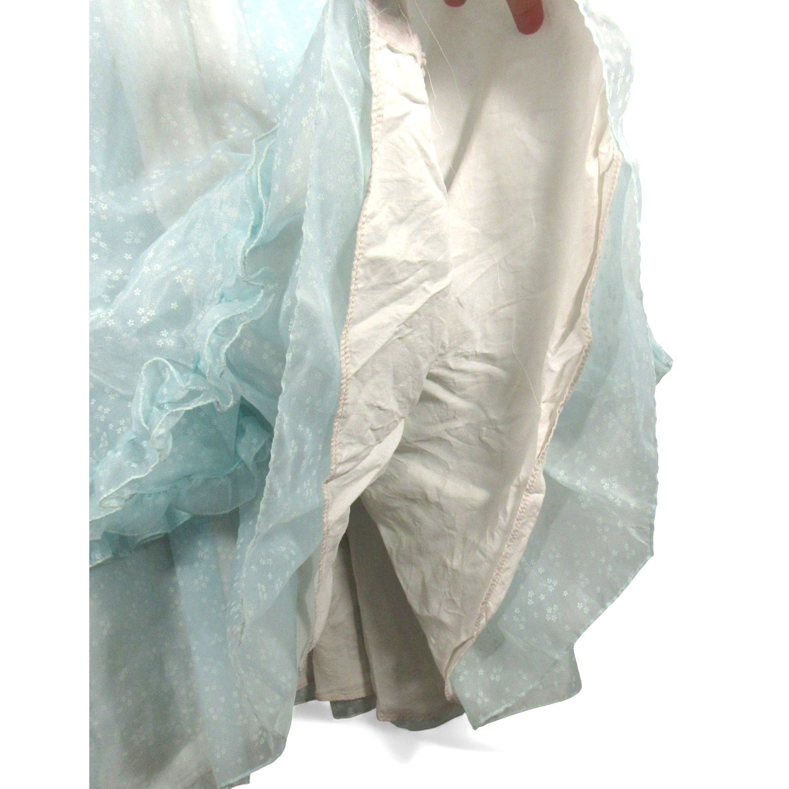 VTG Prom/Wedding CHIFFON Blue Floral RUFFLE Sweetheart w/FULL SLIP Cupcake XS