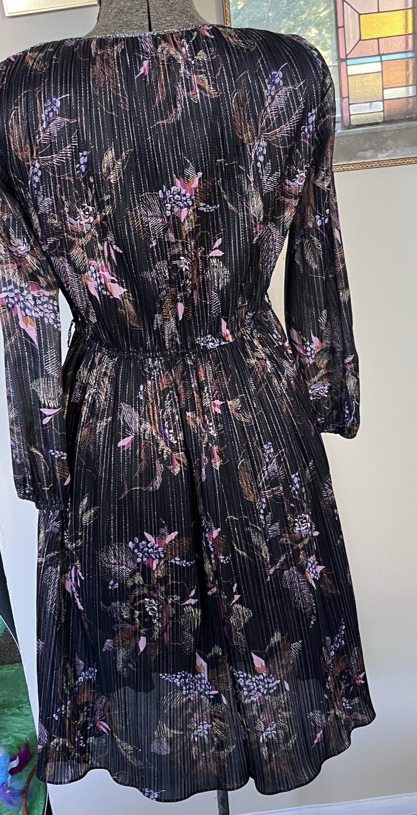 Sexy Vintage 70s Shimmery Sheet Black Dress With Metallic Braided Trim sz 8