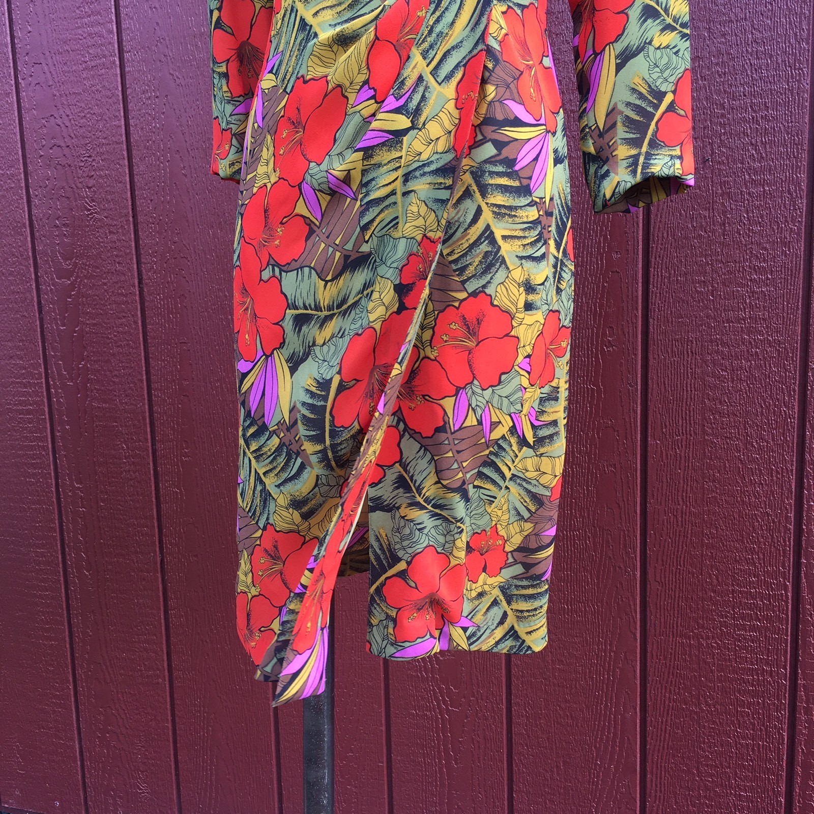 Rare Vintage Oleg Cassini Wrap Dress Size Small Medium 6 8 36 Tropical Flowers