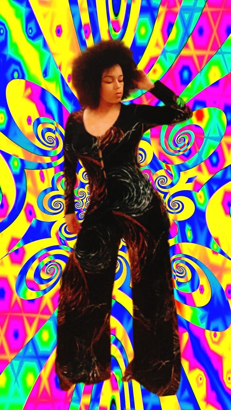 Rare Vintage 70’s New Leaf California Black Disco Long Sleeve Jumpsuit Playsuit