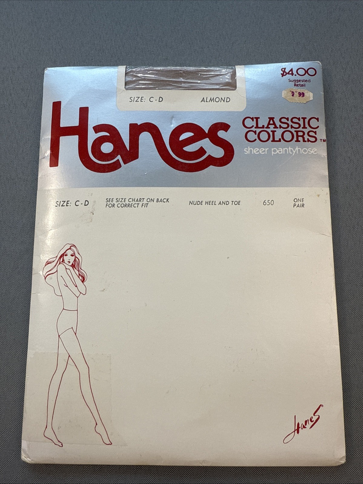 Vintage Hanes Pantyhose Classic Colors Almond, Nude Heel And Toe Size C-D