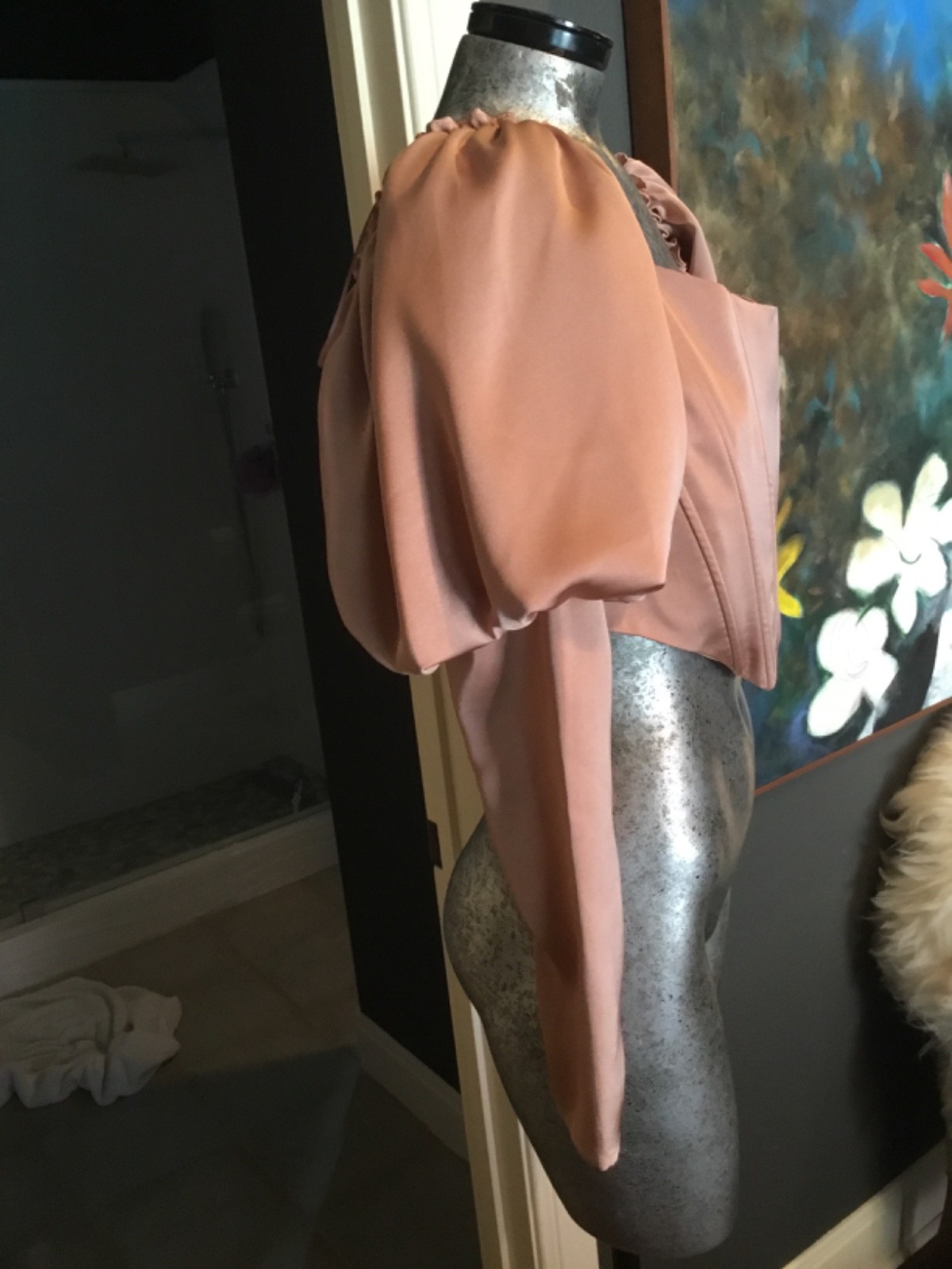 Y2K corset satin top blush /Nude zip sleeve New siz L whimsical goth