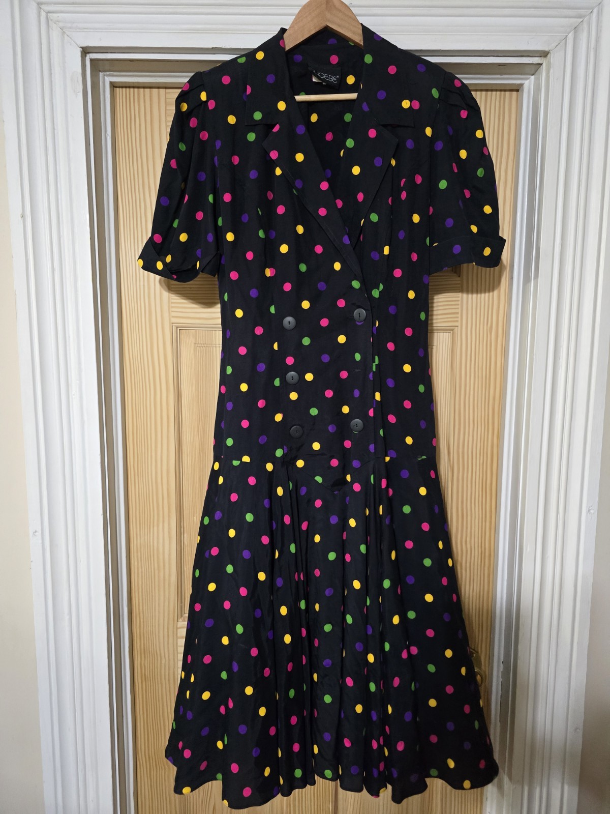 1980’s Phoebe Brand Black Dotted Dress With Flaired Skirt Stranger Things