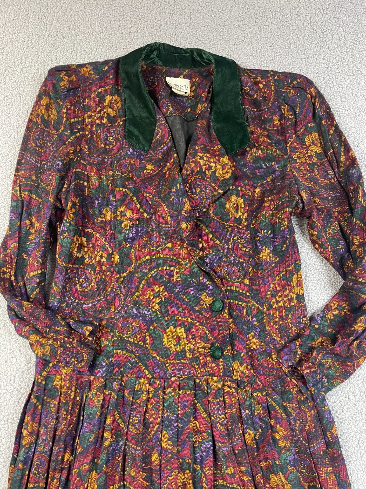 VINTAGE K.C. SPENCER paisley floral pleated maxi long sleeve size 8