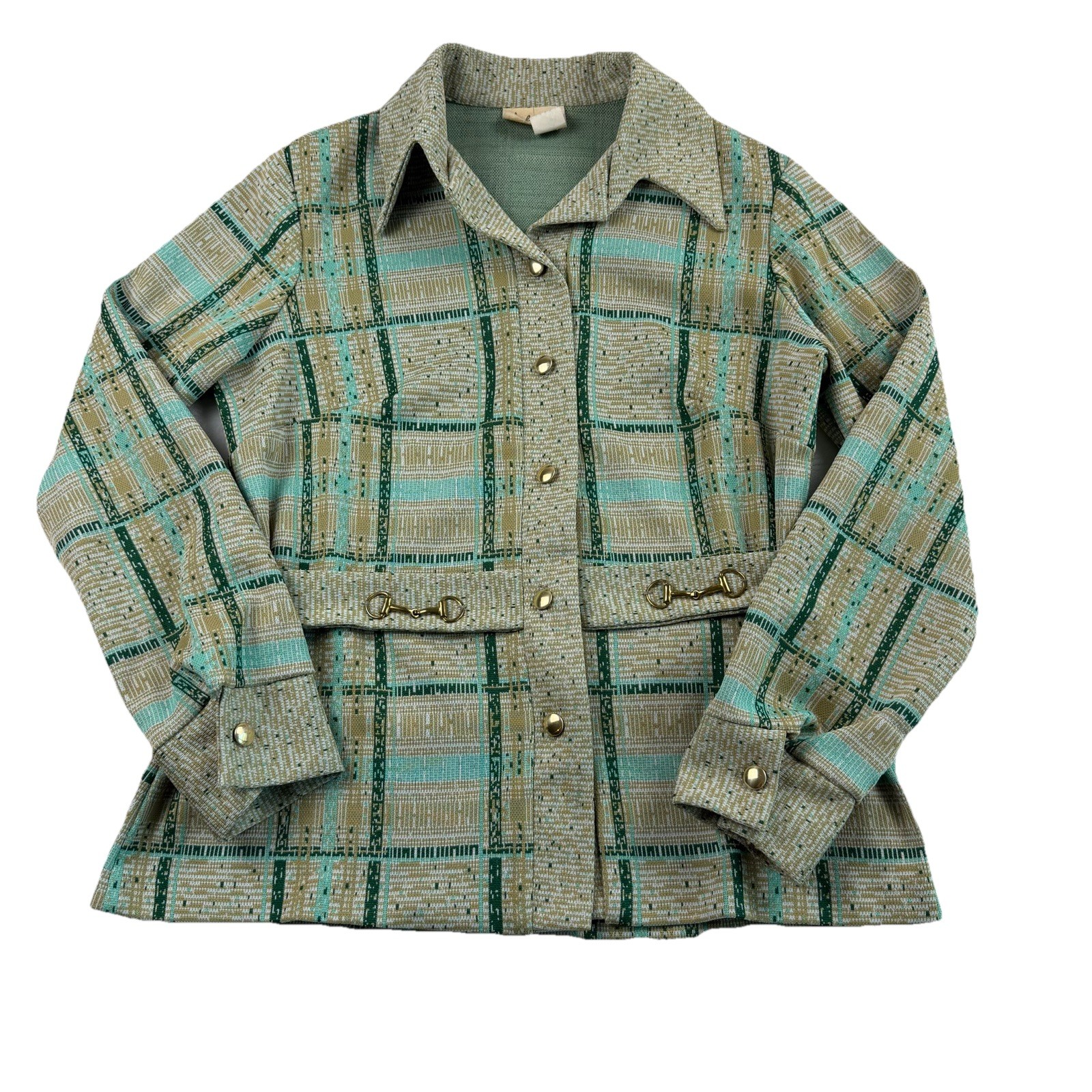 VTG 60s/70s Women’s Shirt Jacket Green Plaid Preferred Fashions Grandmacore