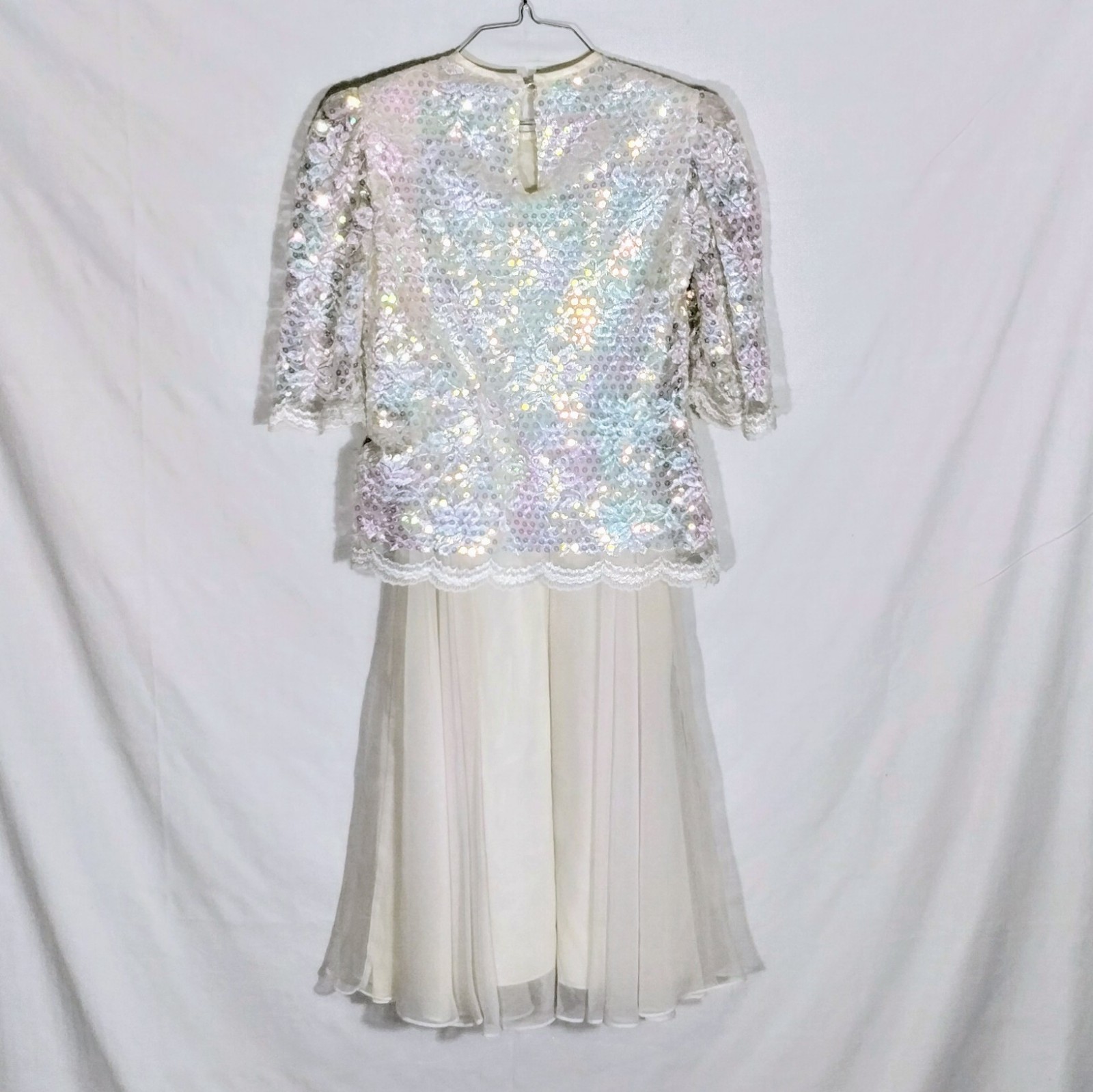 Vintage 80s Lisa Michaels Iridescent Sequin Lace Cocktail Dress Petite 8 USA