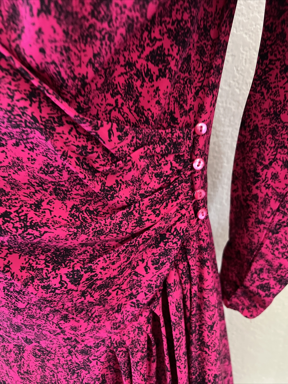 JERRY REGENBOGEN Vintage Silk Fuschia Black Wrap Dress Size 14