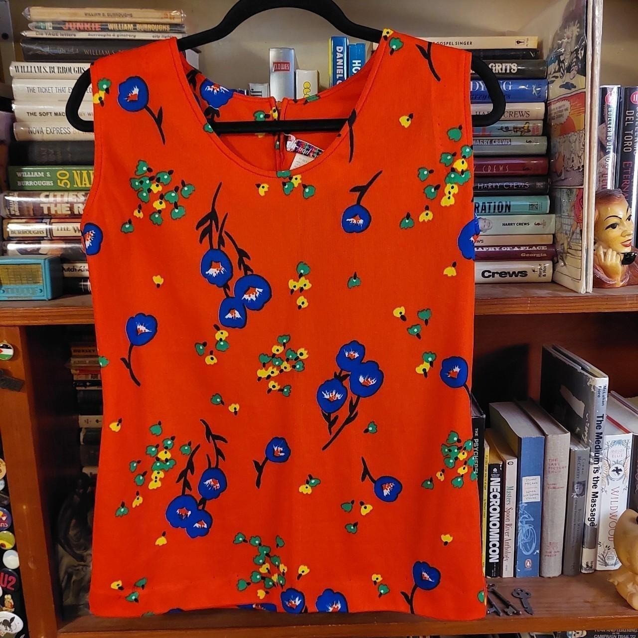 Vintage 70's floral orange button up and tank top matching set.