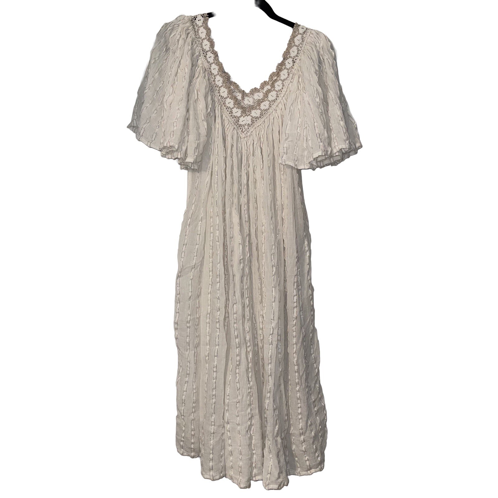 Miami Greece Fashions Inc Vintage Gauze Grecian Sun Dress Butterfly Sleeve Lace