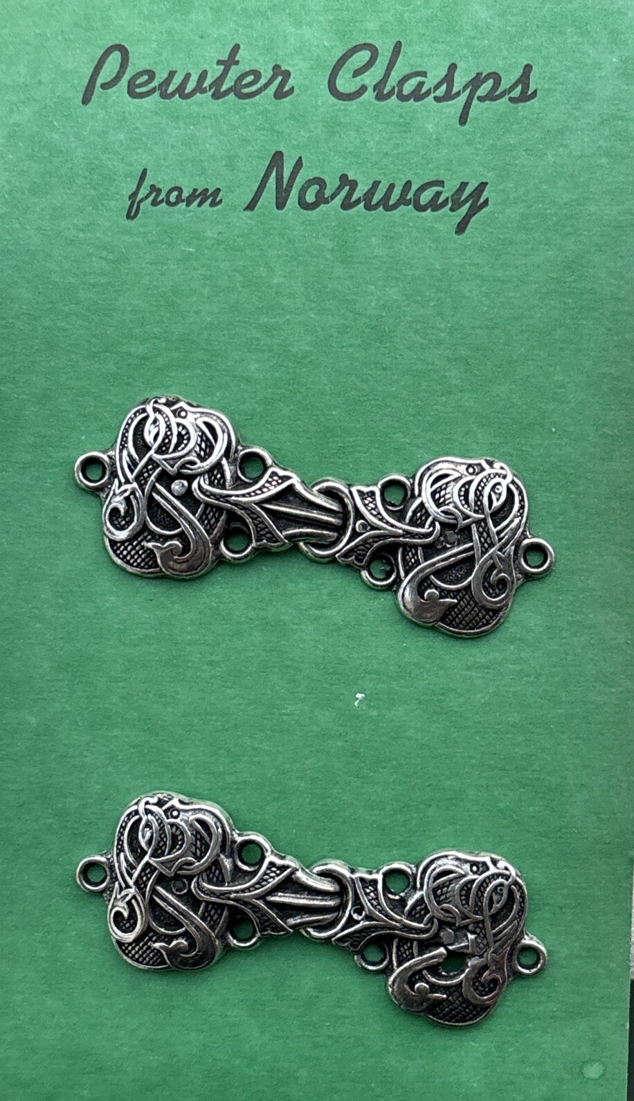 VINTAGE PEWTER 2 CLASPS DRAGE DESIGN !!! Tinn-Per Co. Norway