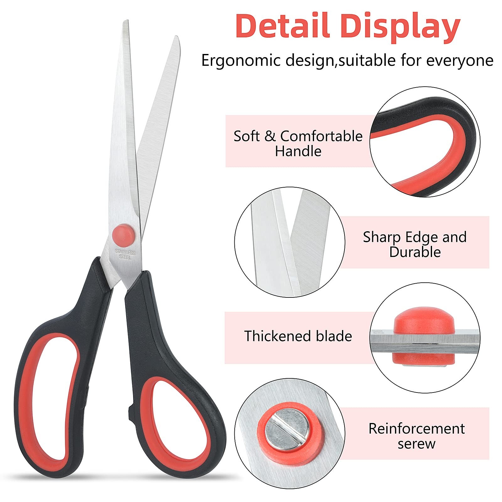 Heavy Duty 8-inch All-Purpose Scissors – 24 Bulk Pack for Office, Home, Craft