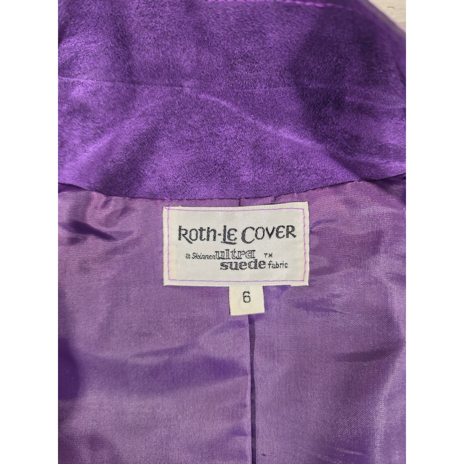 Roth-Le Cover Ultra Suede Skirt Suit Purple Mandarin Collar Jacket Set Womens 6