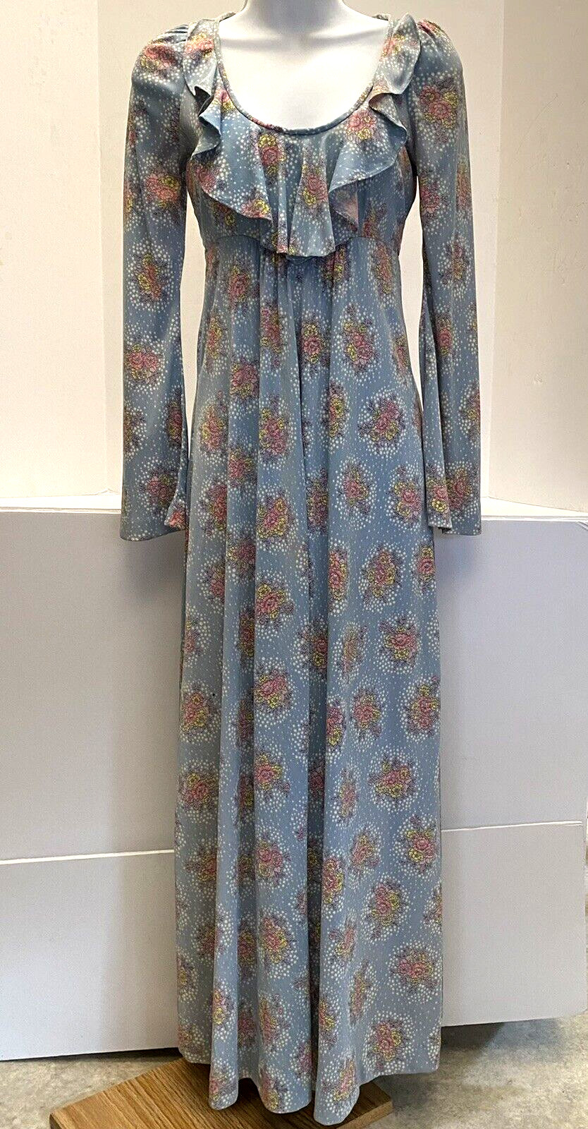 Vintage Phase II 70s Floral Maxi Dress Retro Hippy Boho Ruffled Empire Waist Sm
