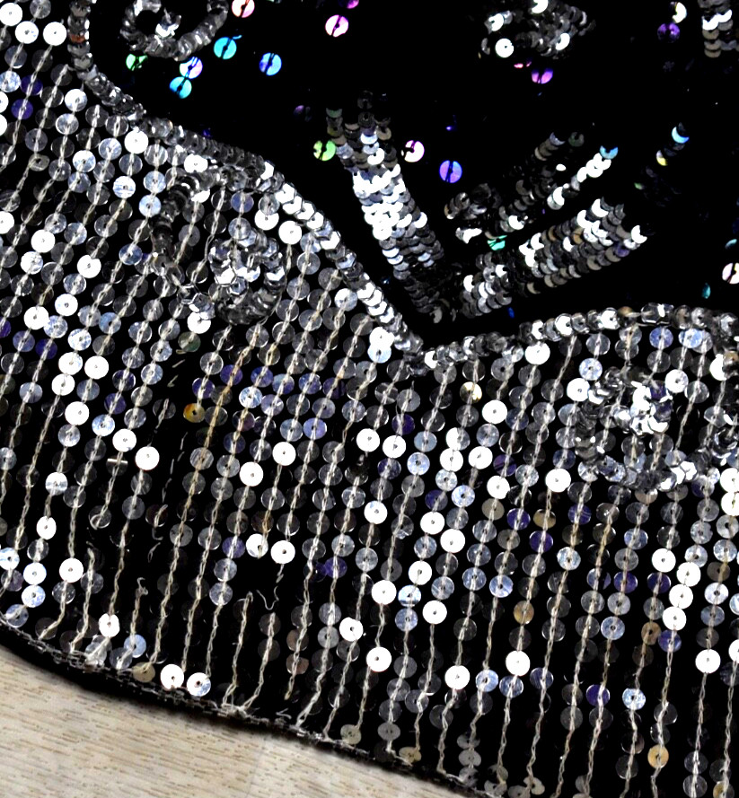 80s International Fashions Silk Sequin Blouse Art Deco Beaded Stage Medium VTG
