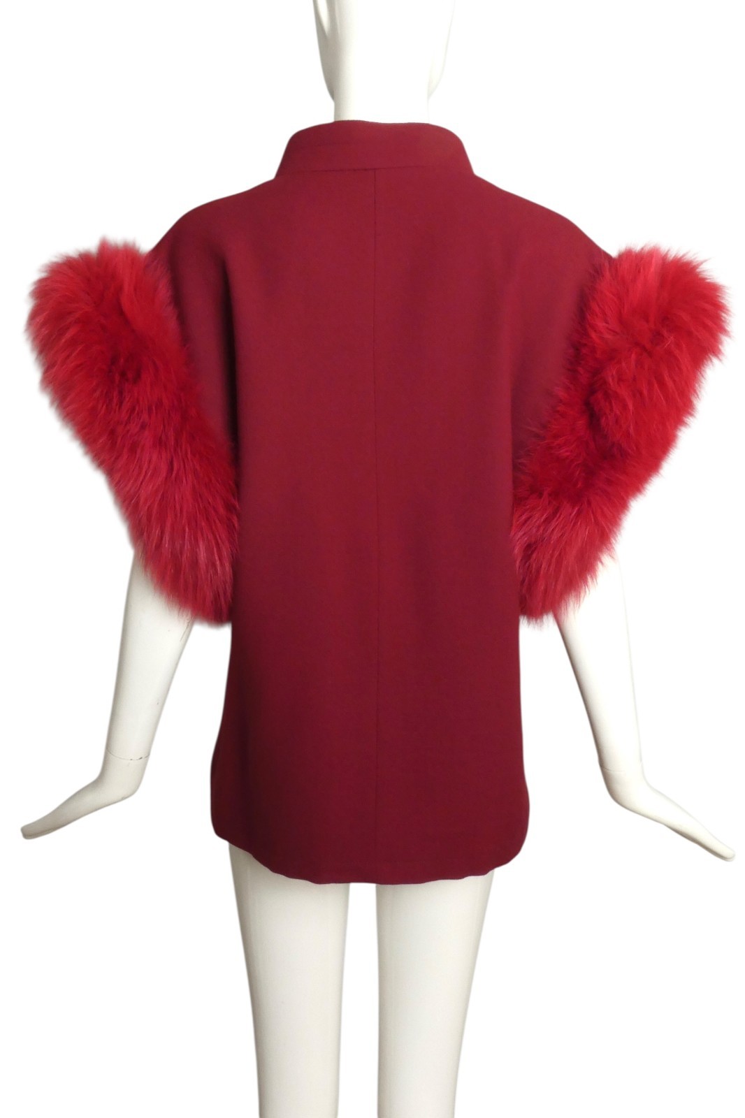 PIERRE CARDIN HAUTE COUTURE- 1989 Wool & Fox Fur Sleeveles Coat, Size 8