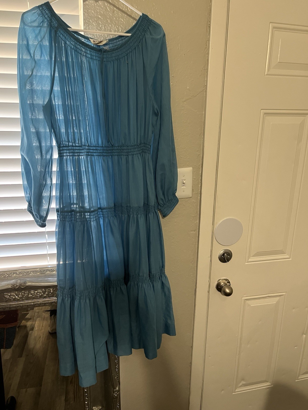Vintage 1970’s Ayres by E. Eysen Boho Chic Aqua Peasant Dress M-L