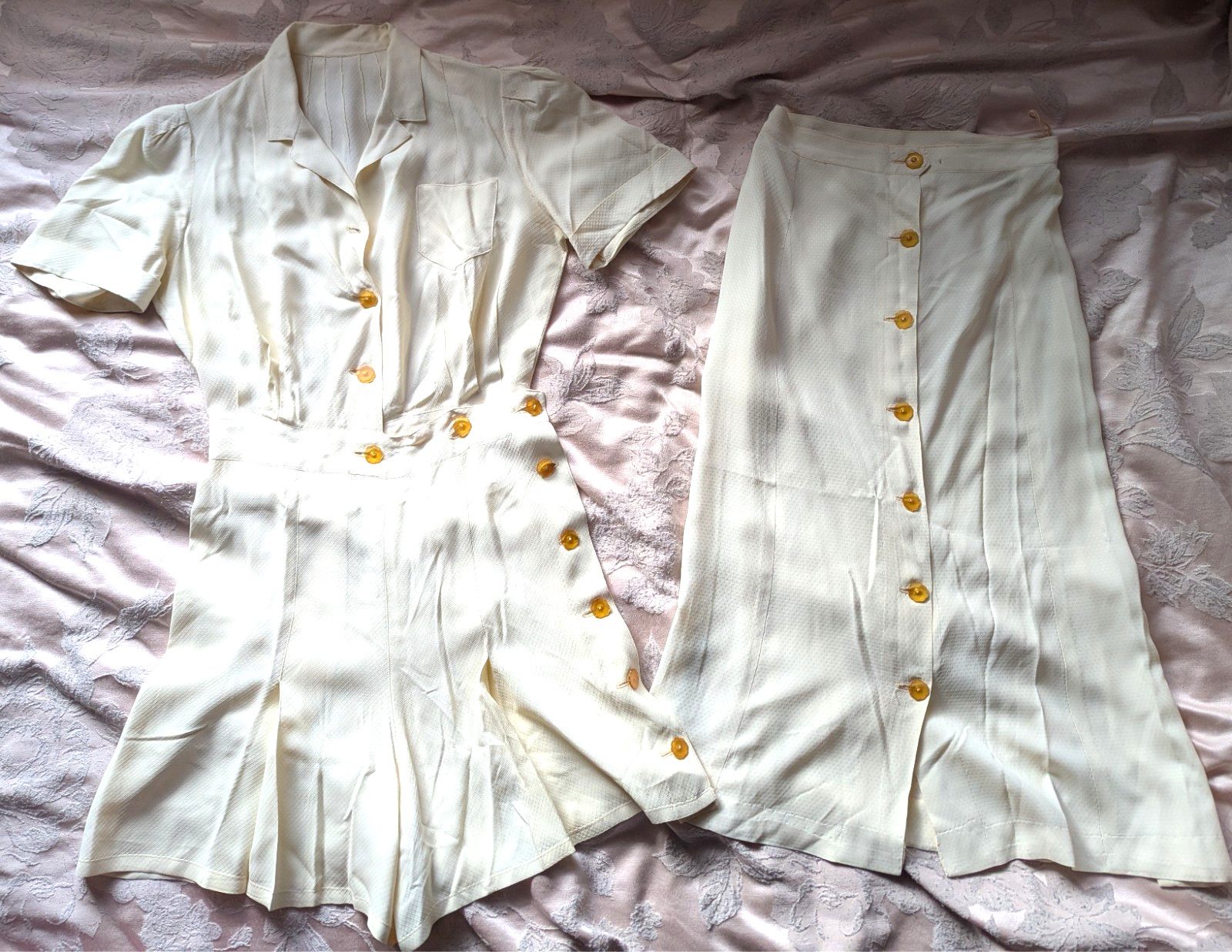 Vintage 1940s Silky Rayon Playsuit Skirt Romper Set Old Hollywood Sportswear