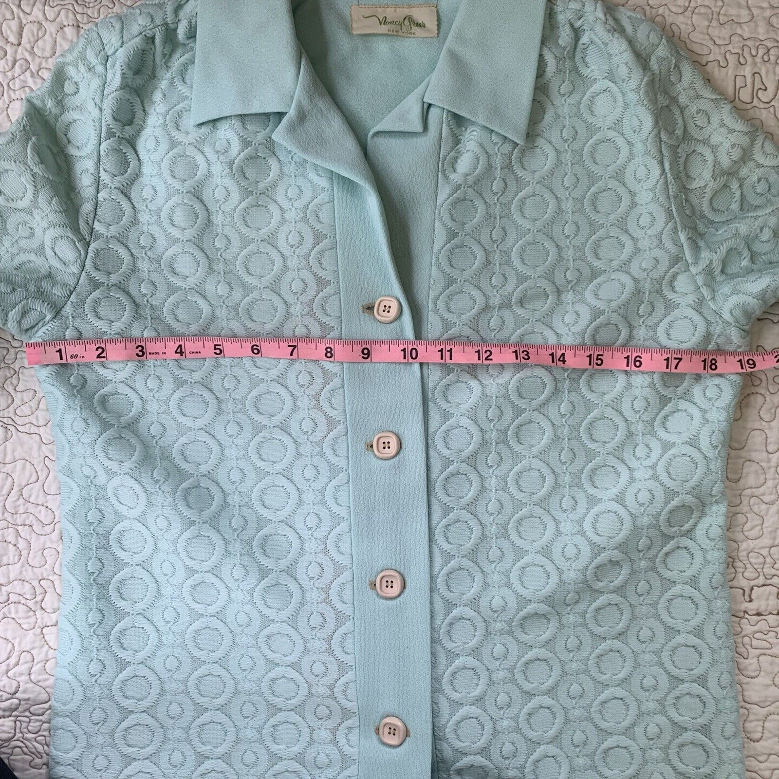 Vintage Nancy Greer Button Up 1970’s Blue Green Dress Jacket Career Size Small